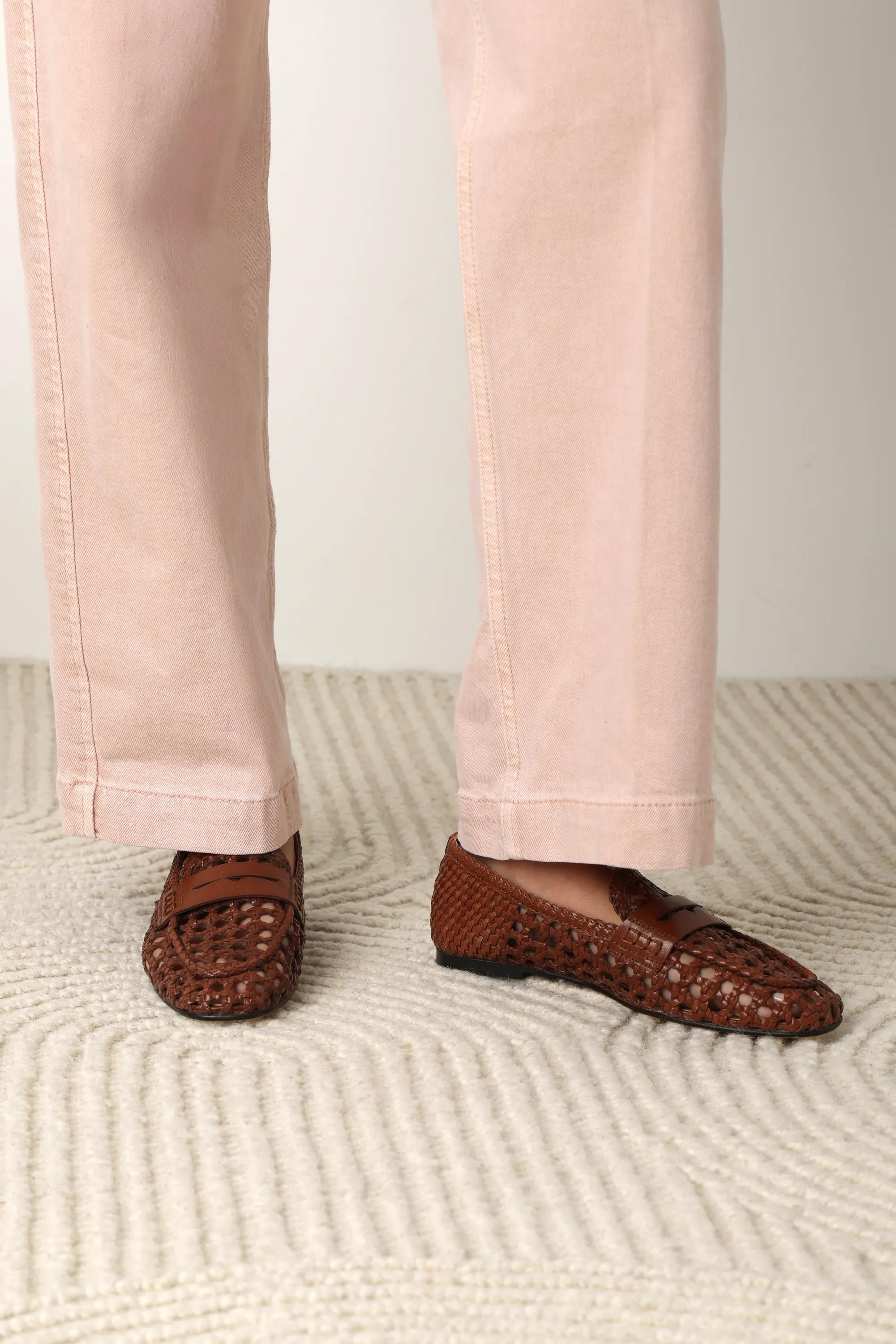 Glara woven mocassin leer tan