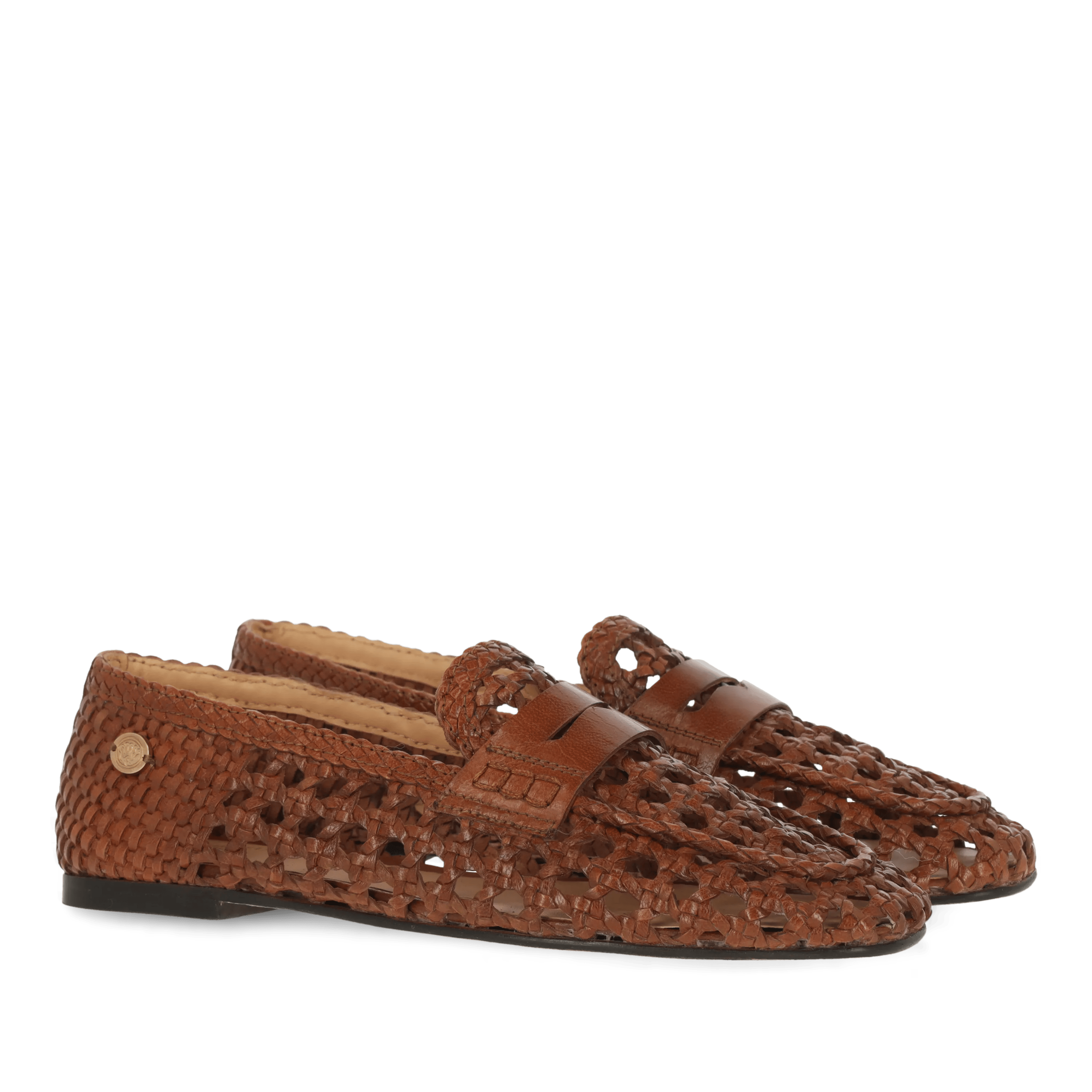 Glara woven mocassin leer tan