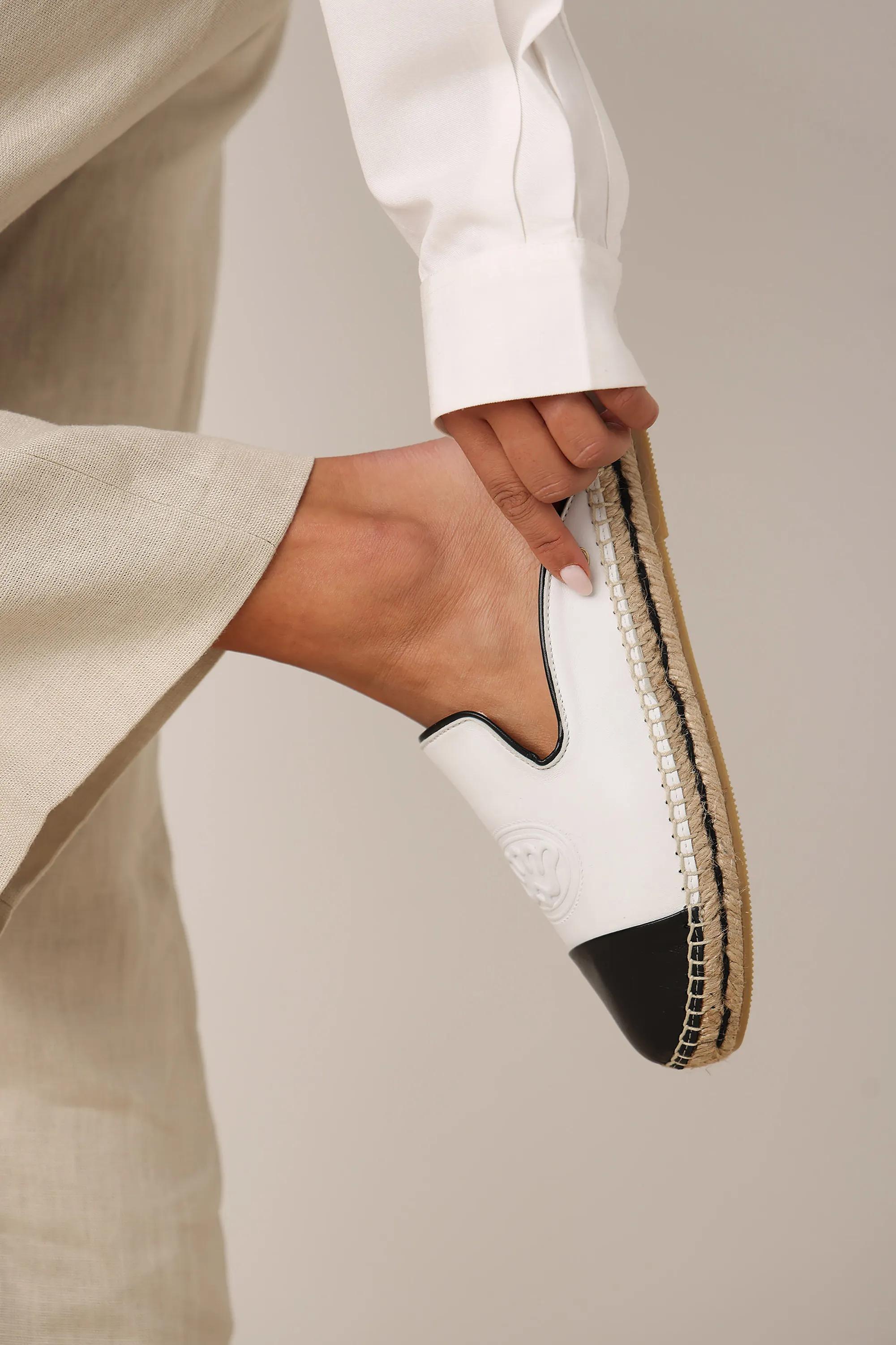 Mili Mule Espadrille Slipper Leder Weiß/Schwarz