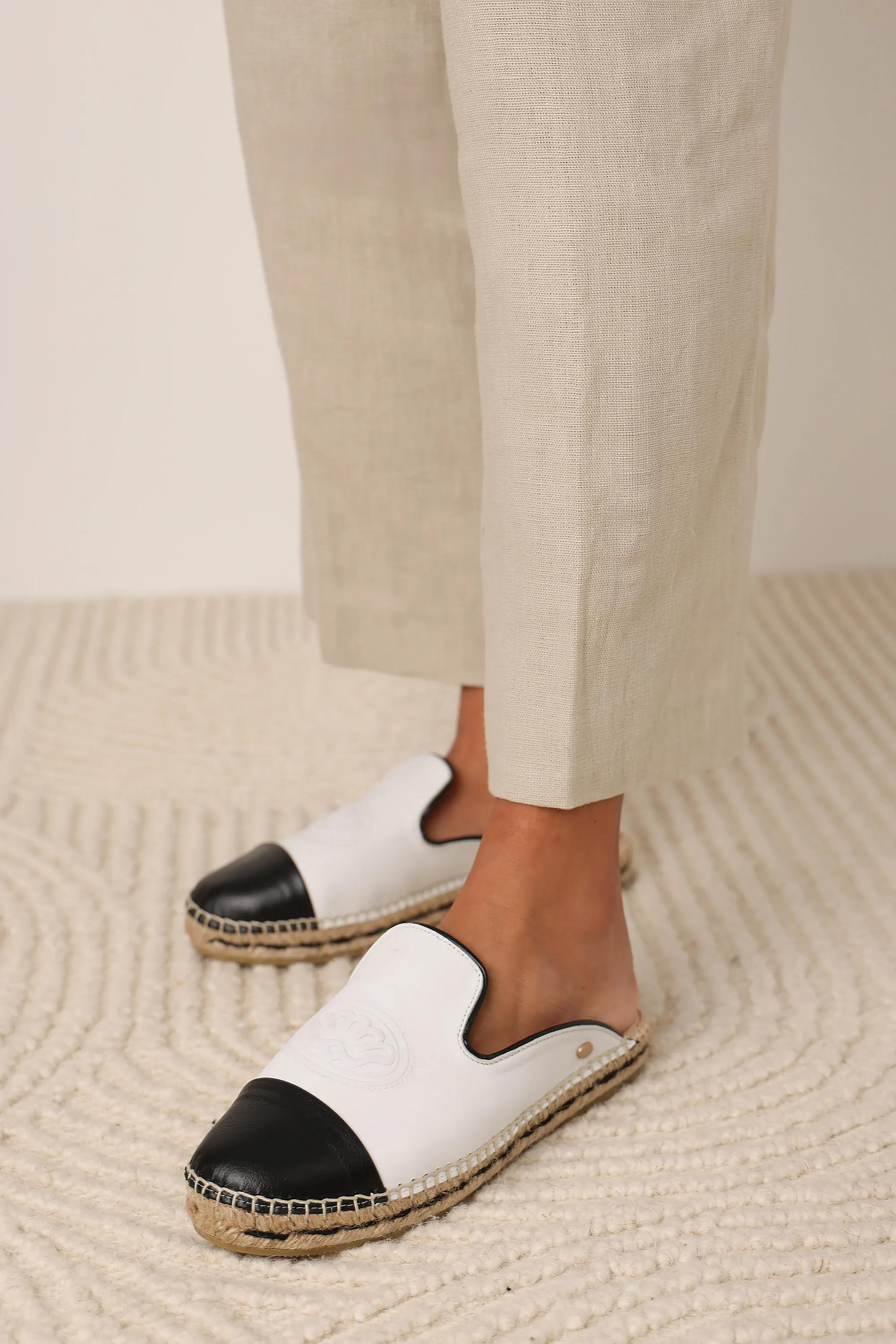 Mili Mule Espadrille Slipper Leder Weiß/Schwarz