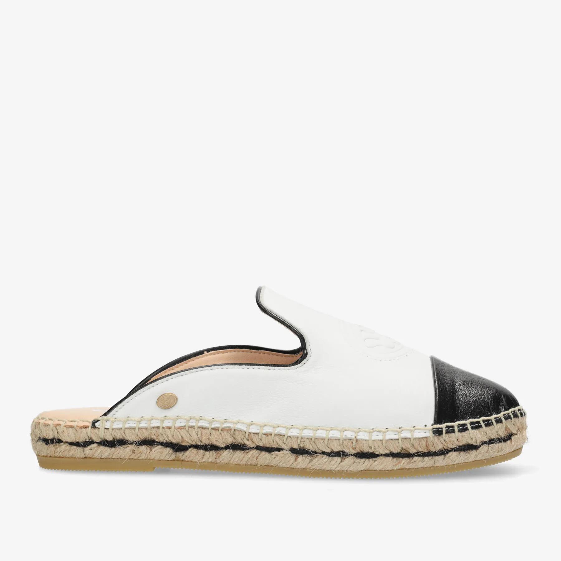 Mili Mule Espadrille Slipper Leder Weiß/Schwarz