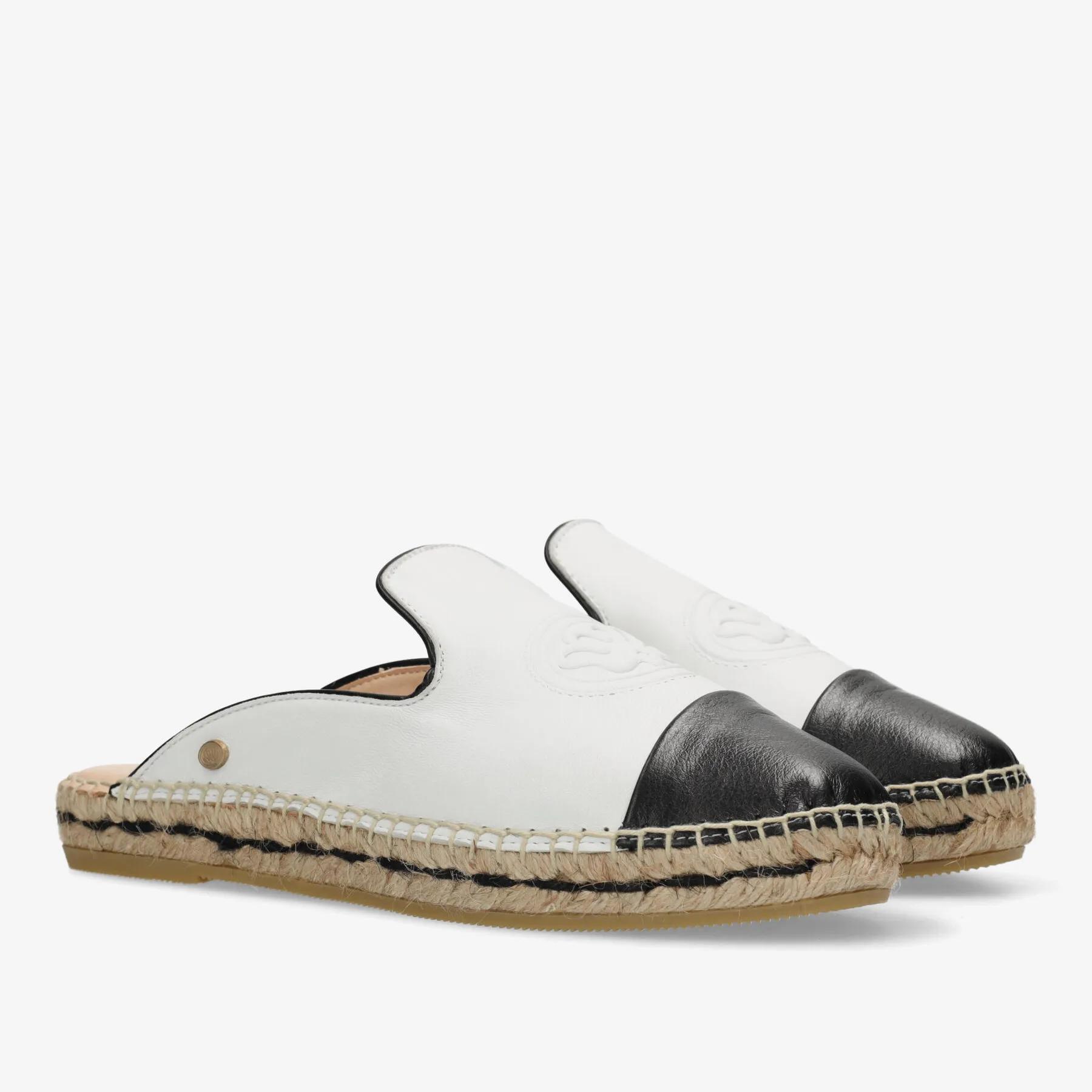 Mili Mule Espadrille Slipper Leder Weiß/Schwarz