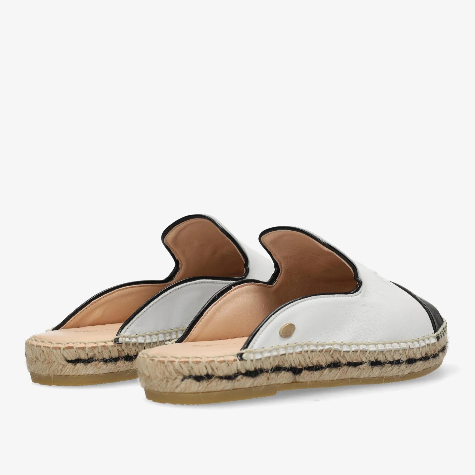Mili Mule Espadrille Slipper Leder Weiß/Schwarz