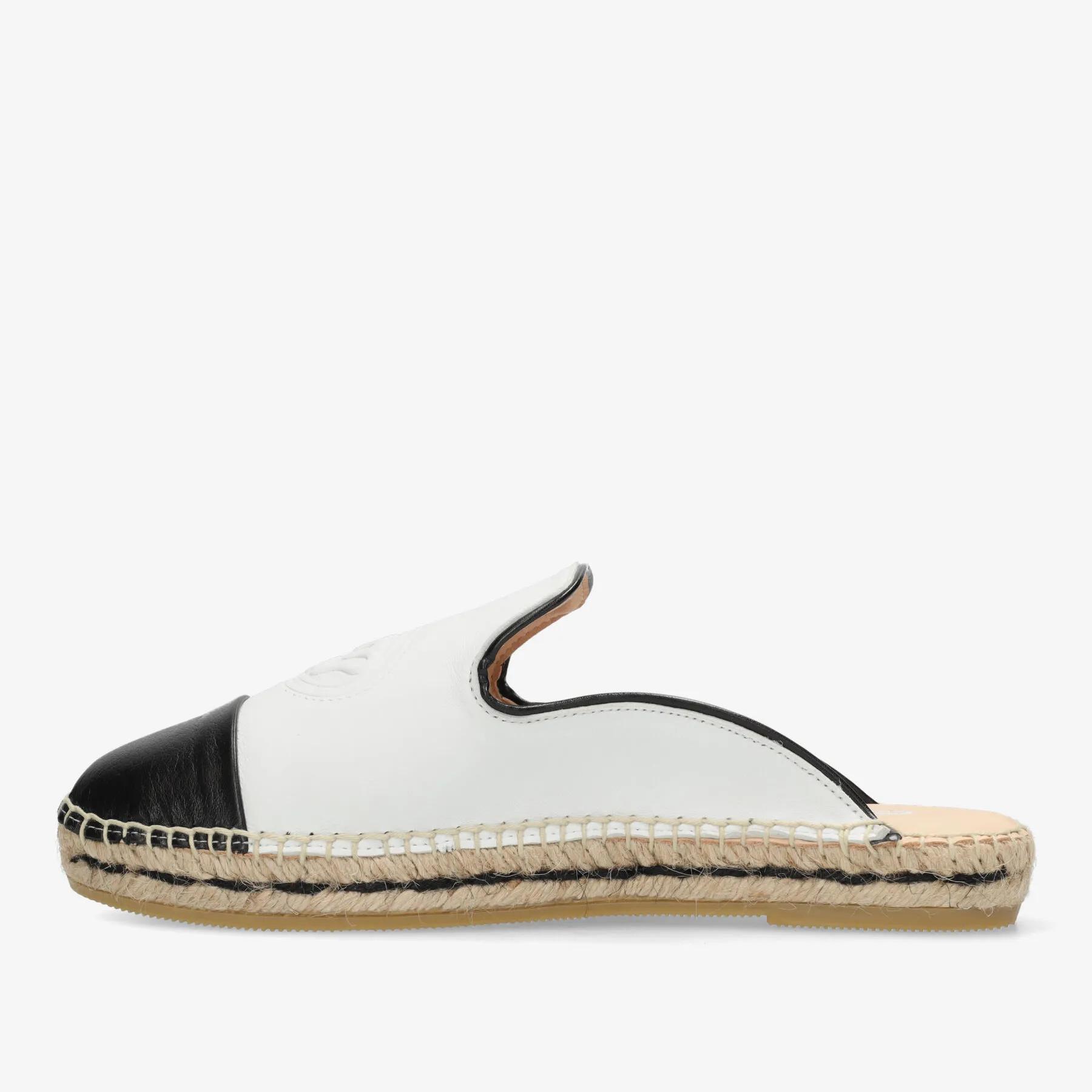 Mili Mule Espadrille Slipper Leder Weiß/Schwarz