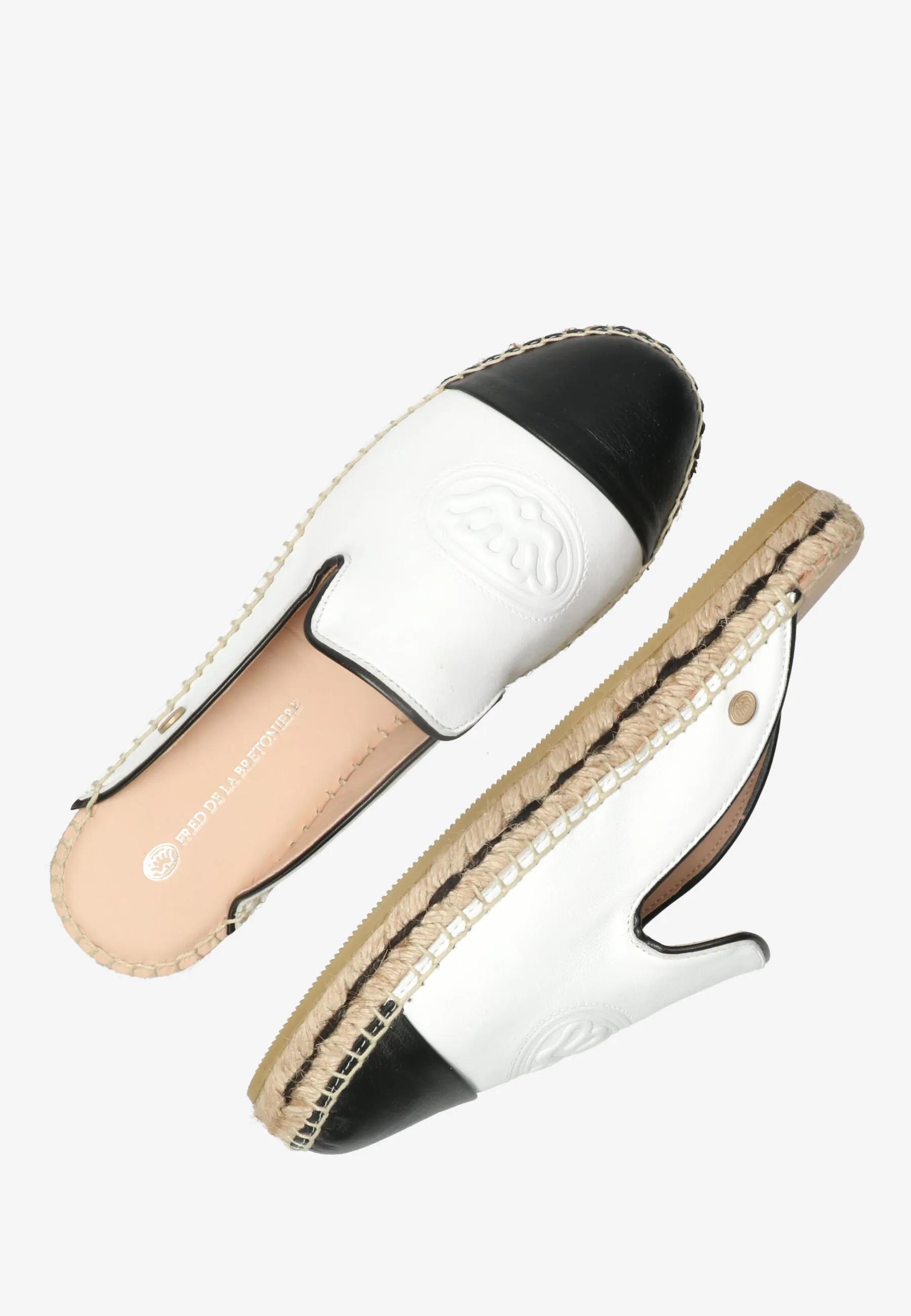 Mili Mule Espadrille Slipper Leder Weiß/Schwarz