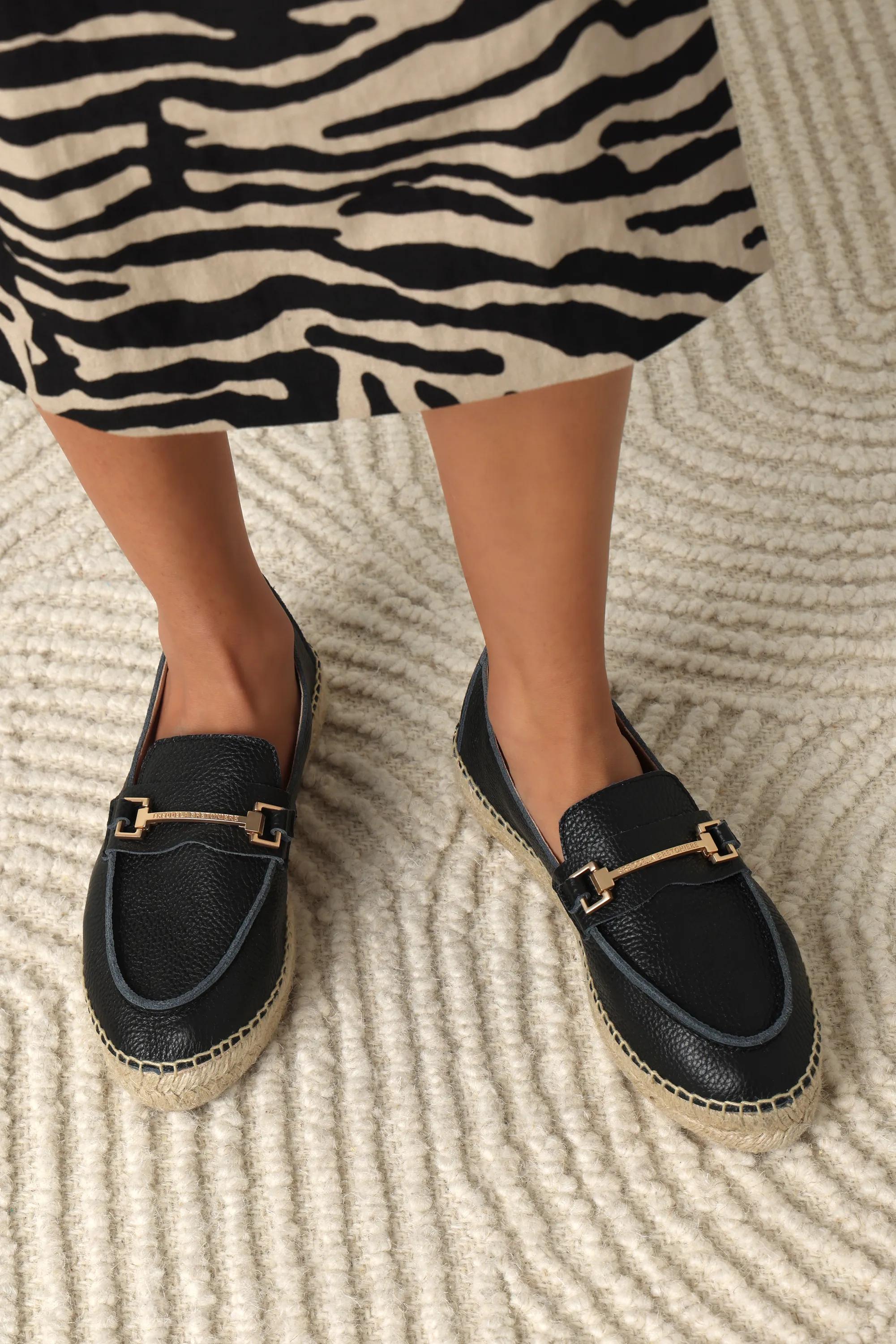 Eazia Giorgi Espadrille Leder Ante Schwarz