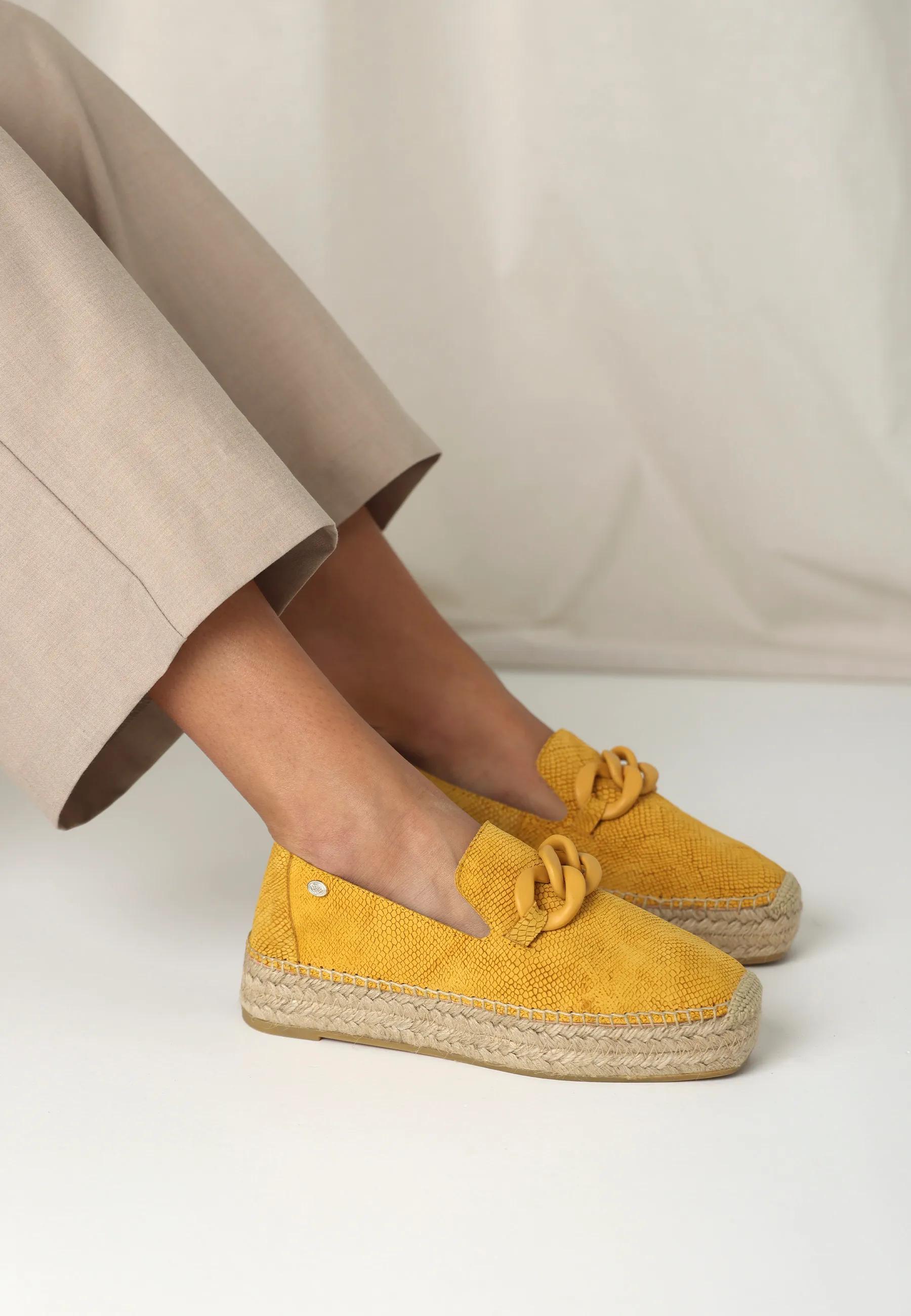 June Li Espadrille Veloursleder Snake NWL Senfgelb