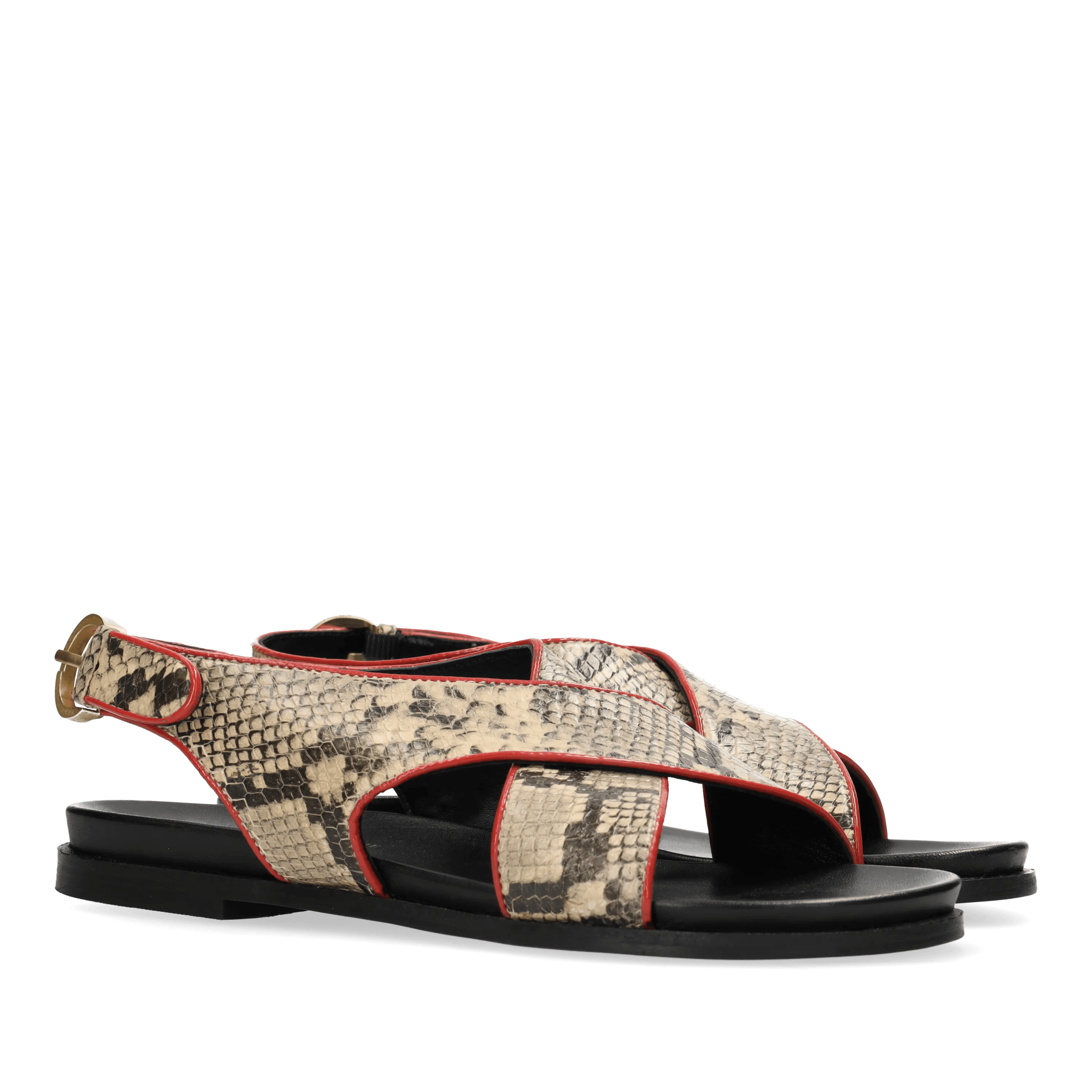 Greedy Cross sandaal snake zwart/beige