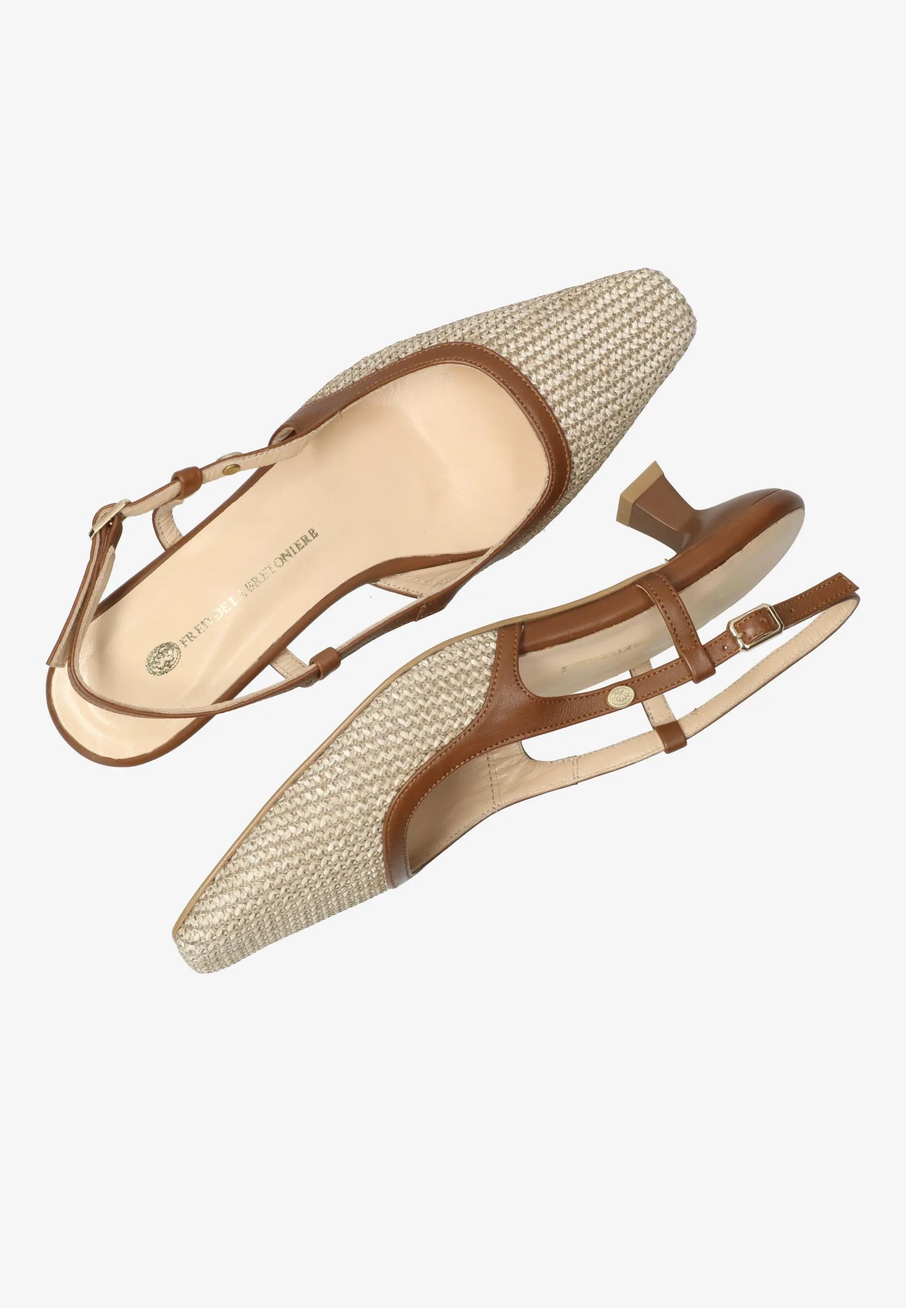 Carly Sling Raffia/Nappaleer Beige/Bruin