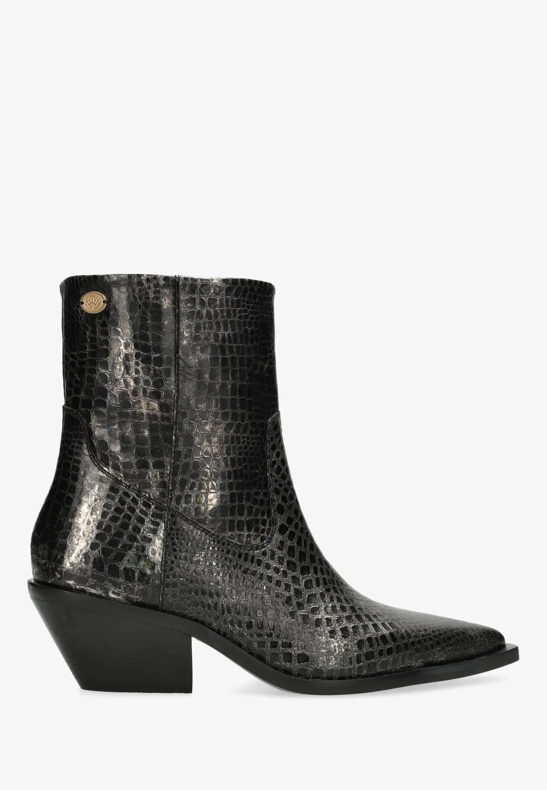 Flor short enkellaars Metallic leer Zwart