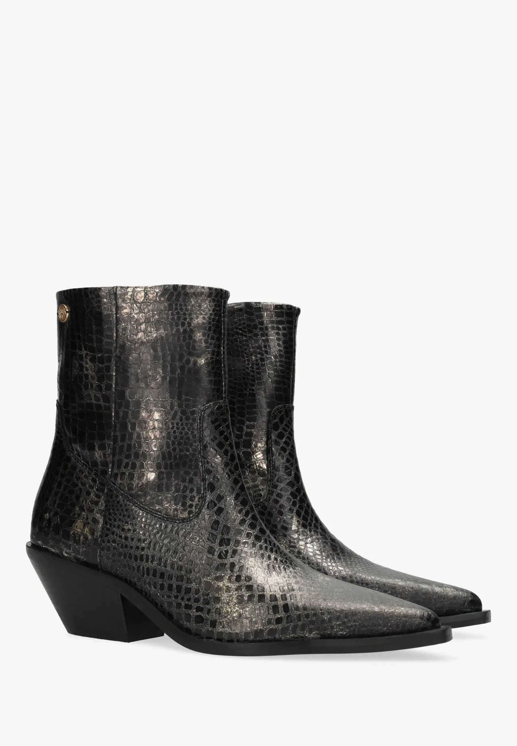 Flor short enkellaars Metallic leer Zwart