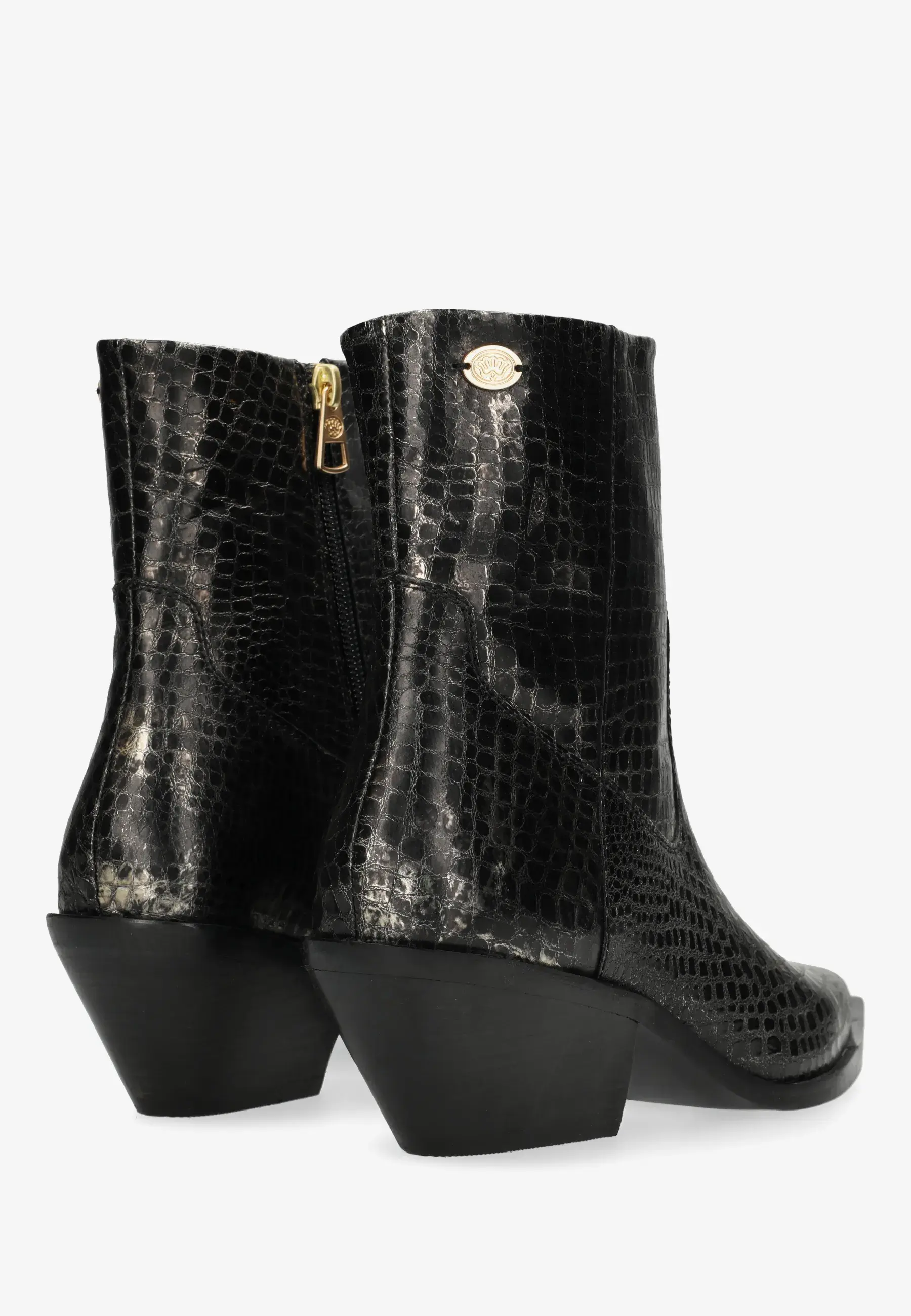 Flor short enkellaars Metallic leer Zwart