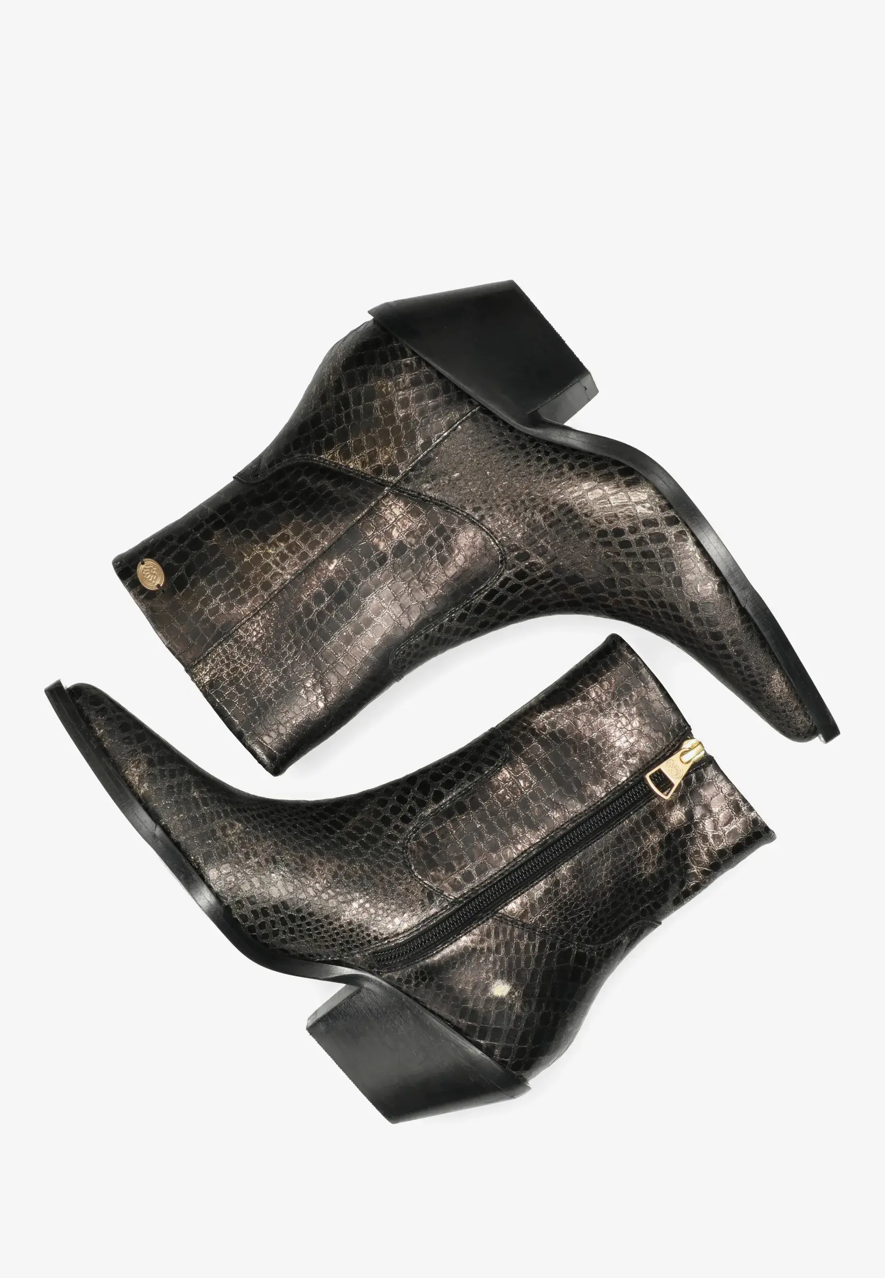 Flor short enkellaars Metallic leer Zwart
