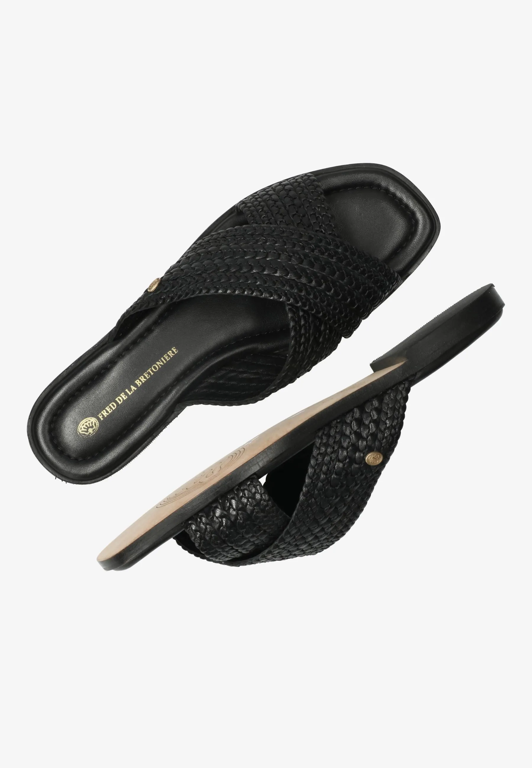 Ero Cross slipper gevlochten leer Zwart