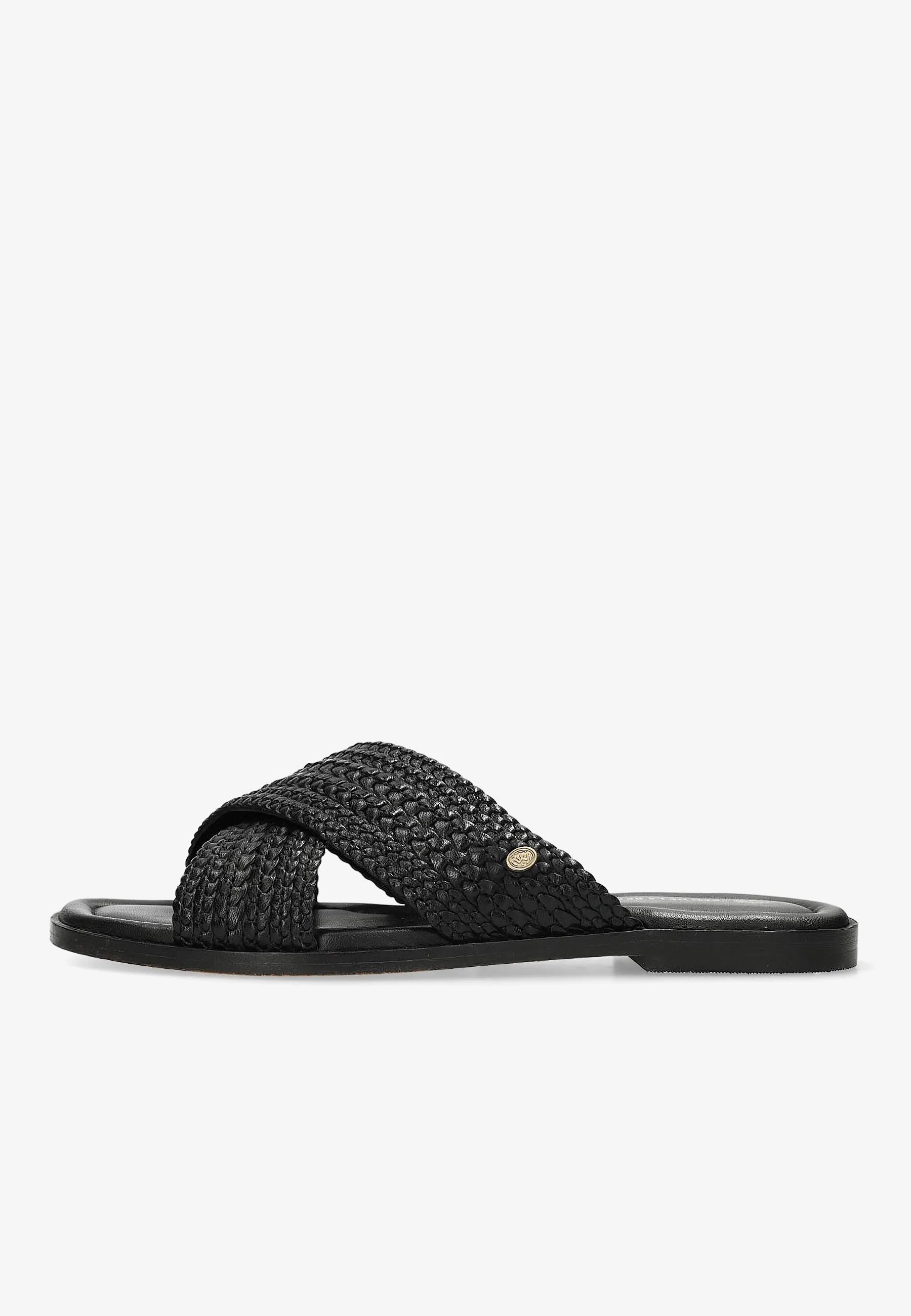 Ero Cross slipper gevlochten leer Zwart