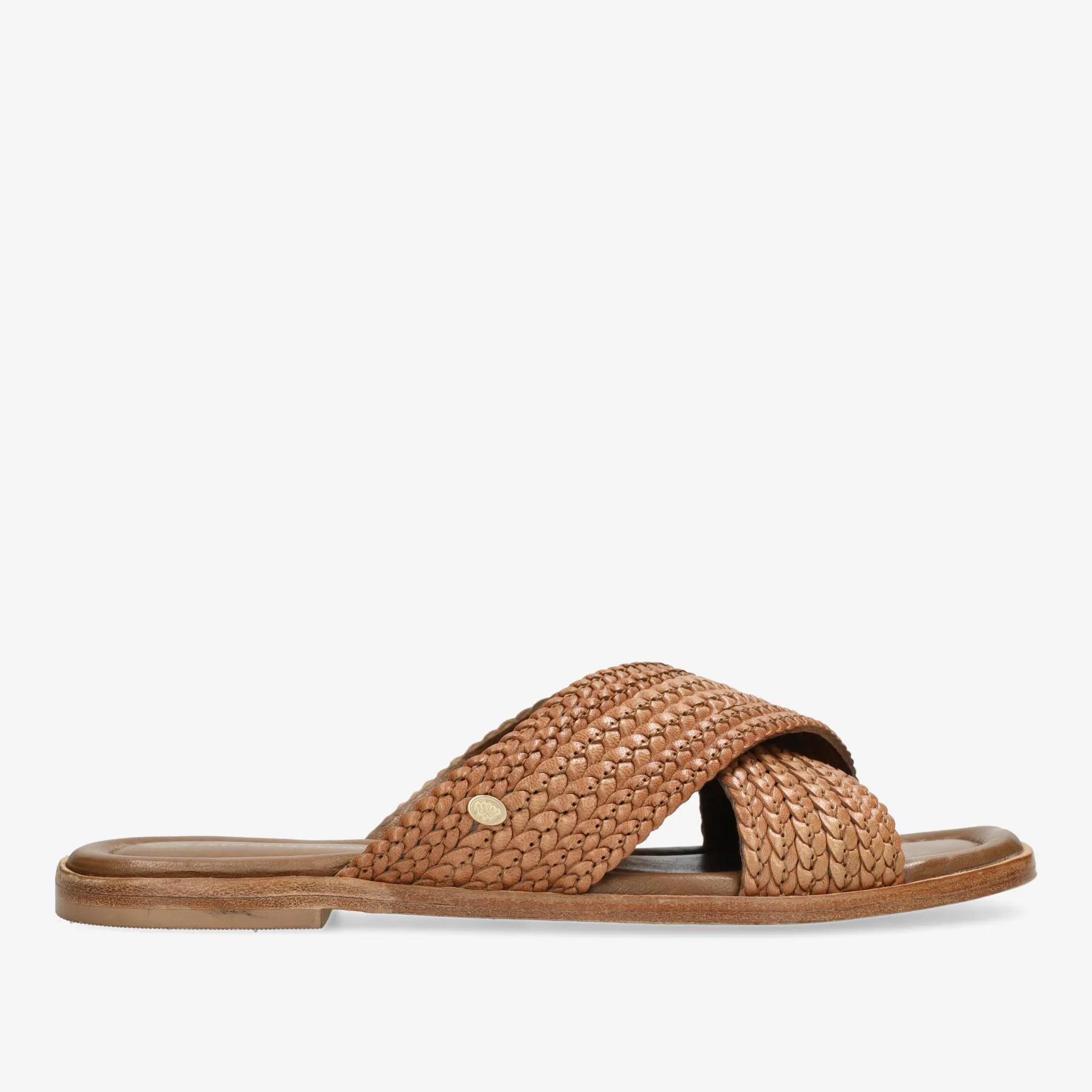 Ero Cross slipper gevlochten leer Cognac