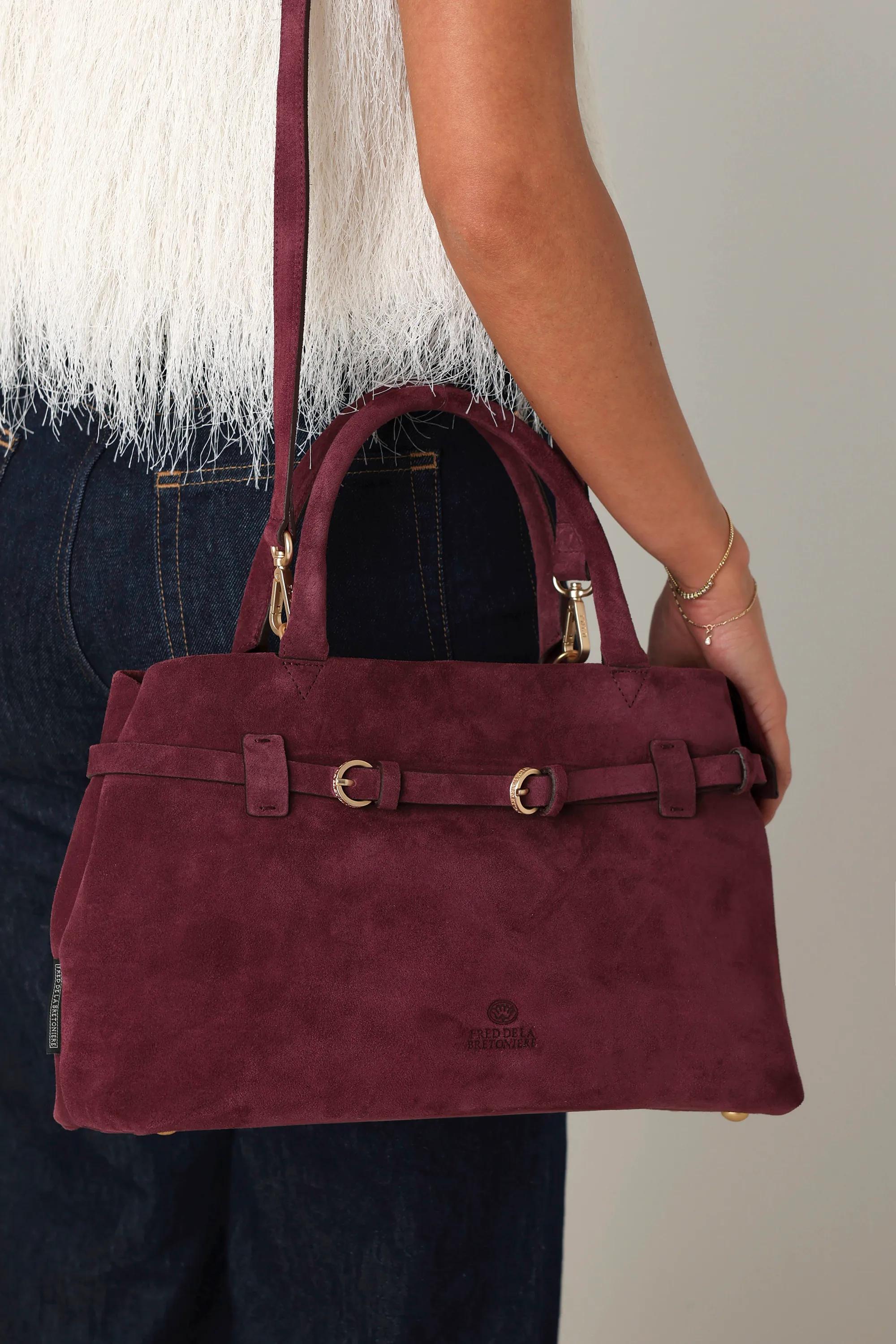 Mae Handtasche Veloursleder Burgunderrot