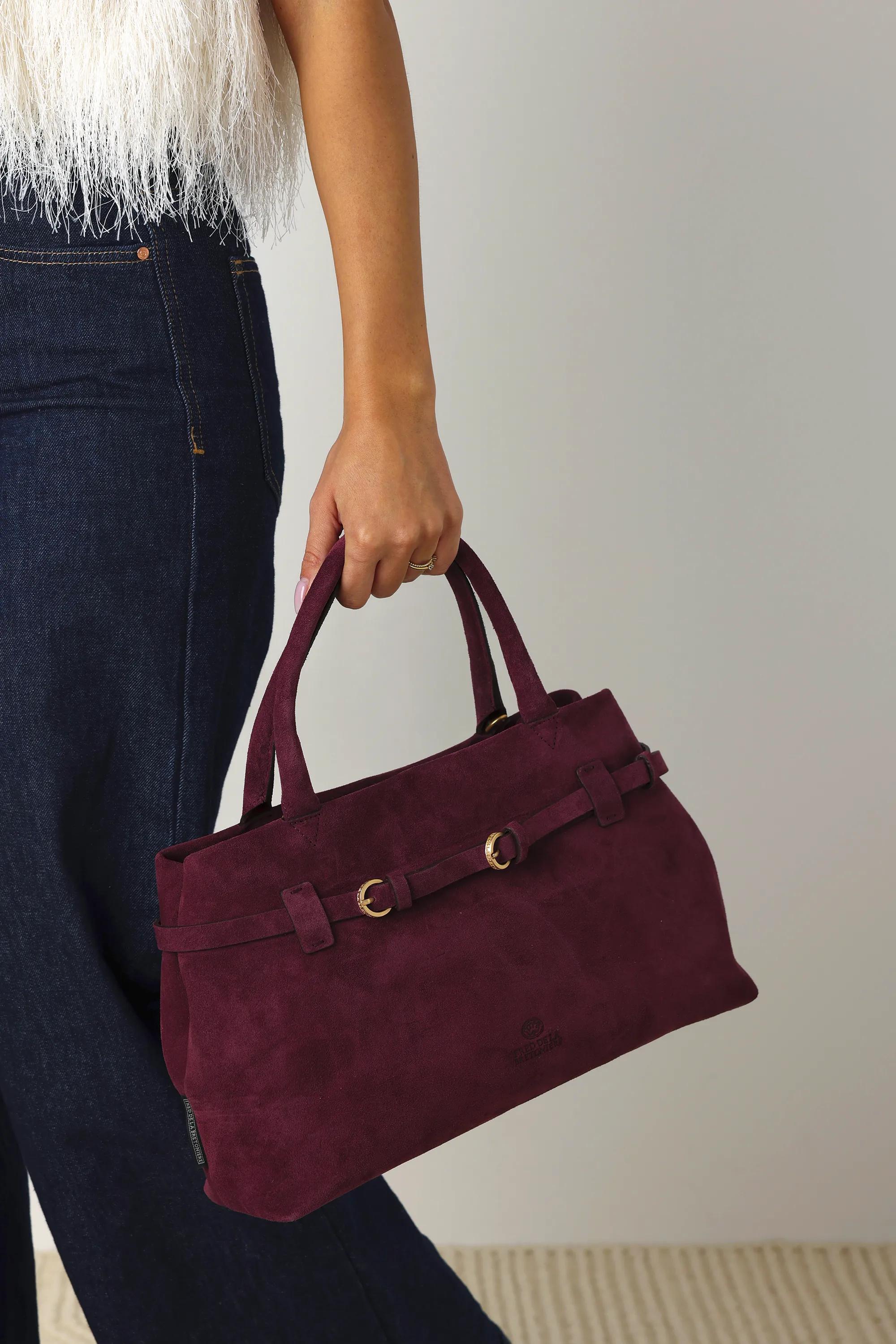 Mae Handtasche Veloursleder Burgunderrot