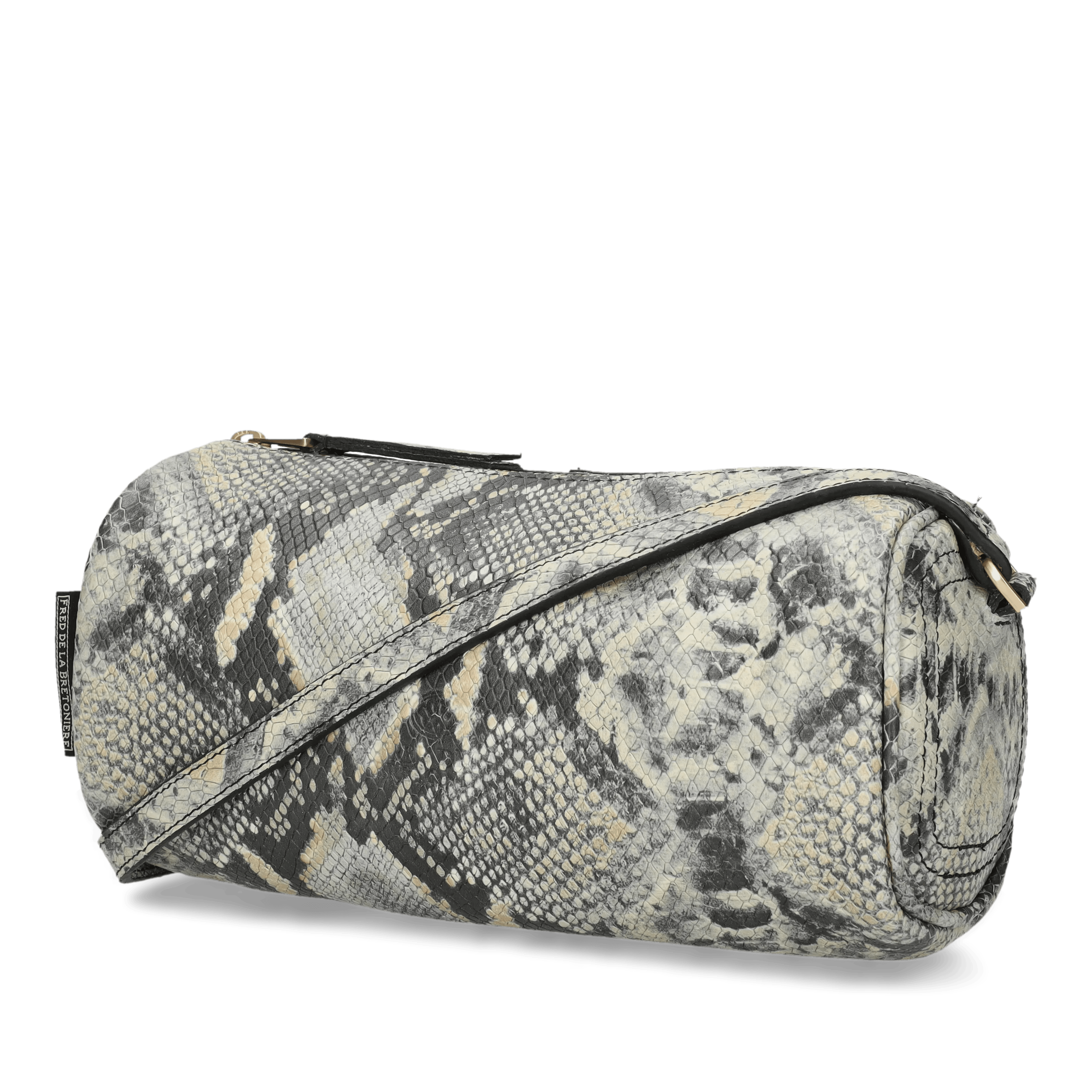 Livia schoudertas slangenprint leer Zwart/Beige