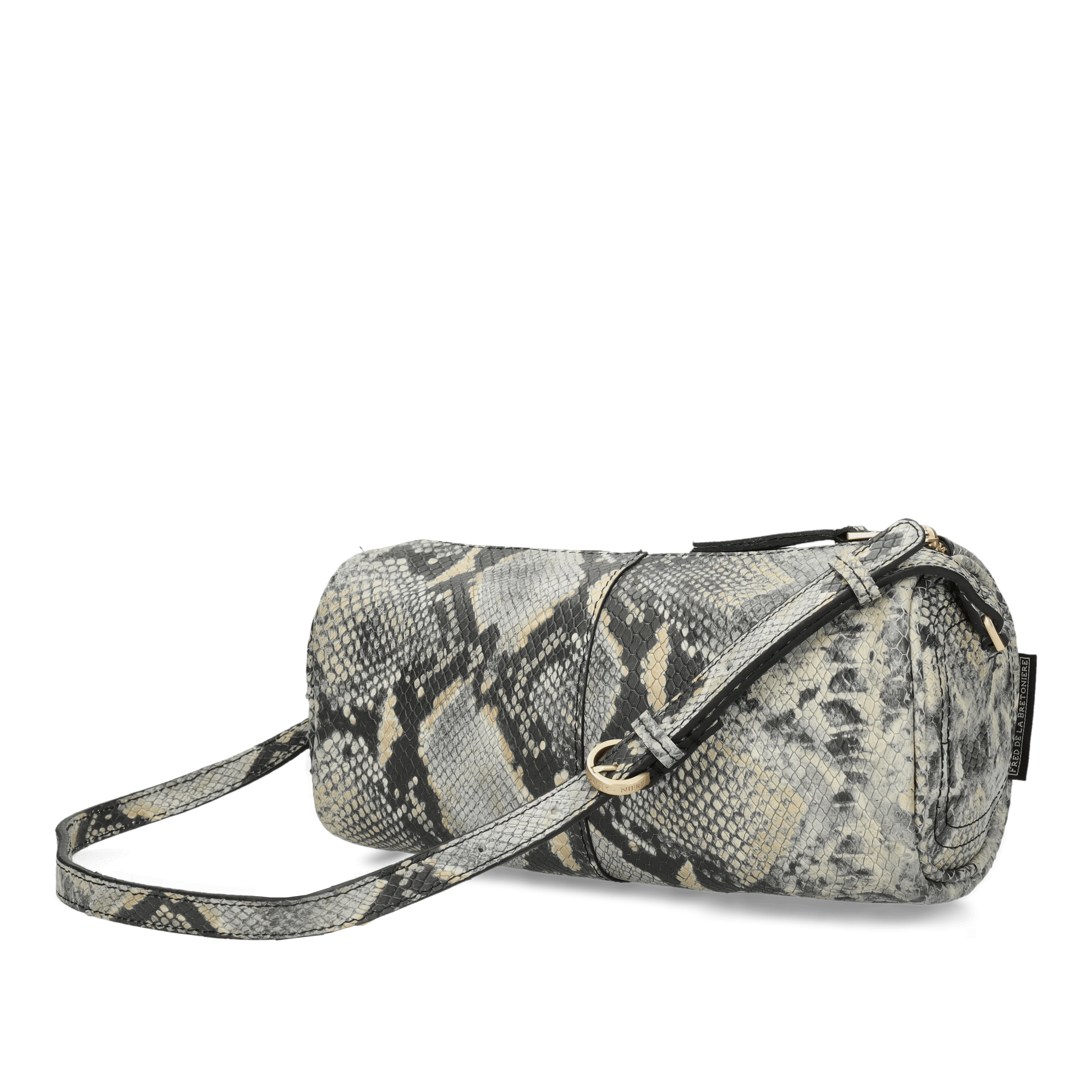 Livia schoudertas slangenprint leer Zwart/Beige