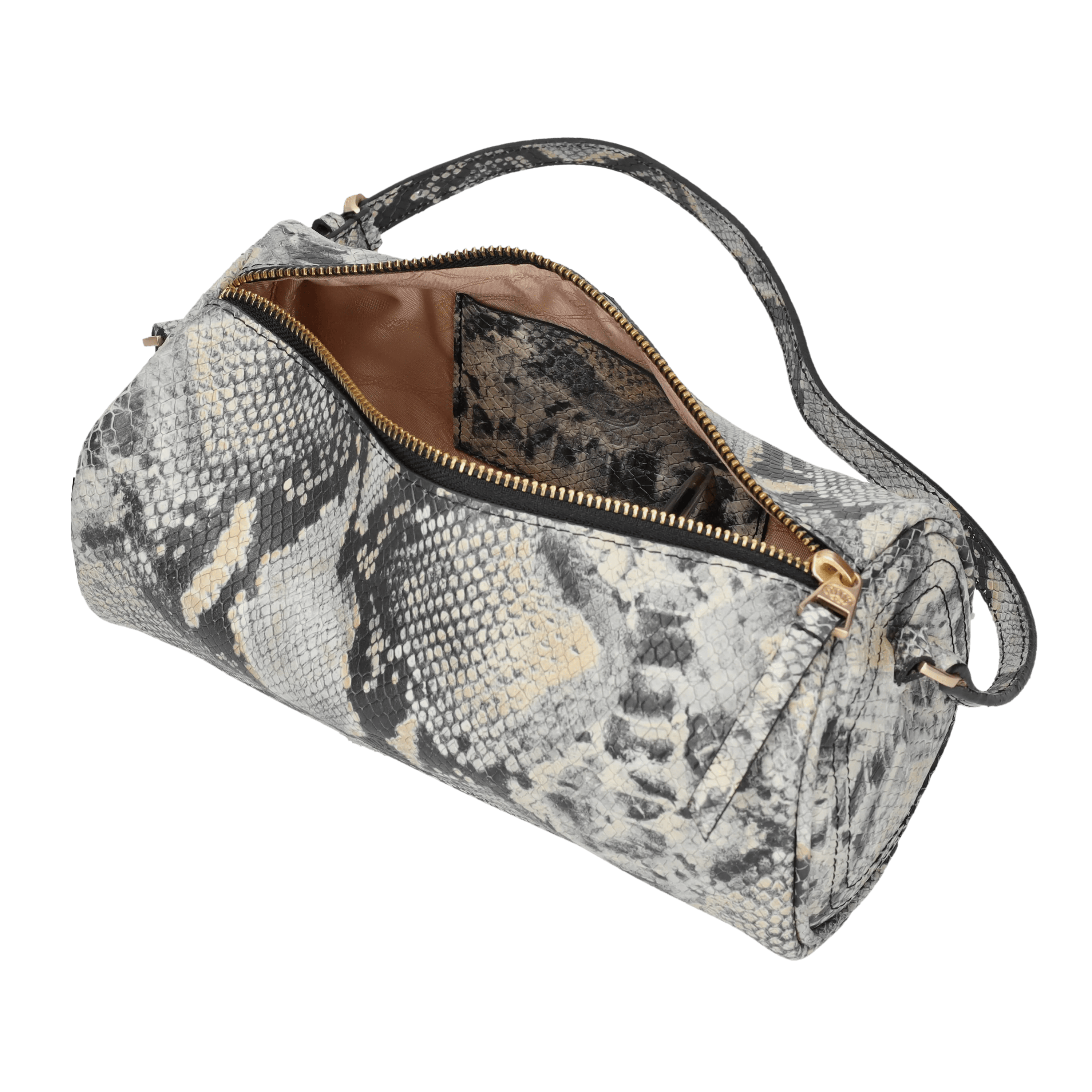 Livia schoudertas slangenprint leer Zwart/Beige