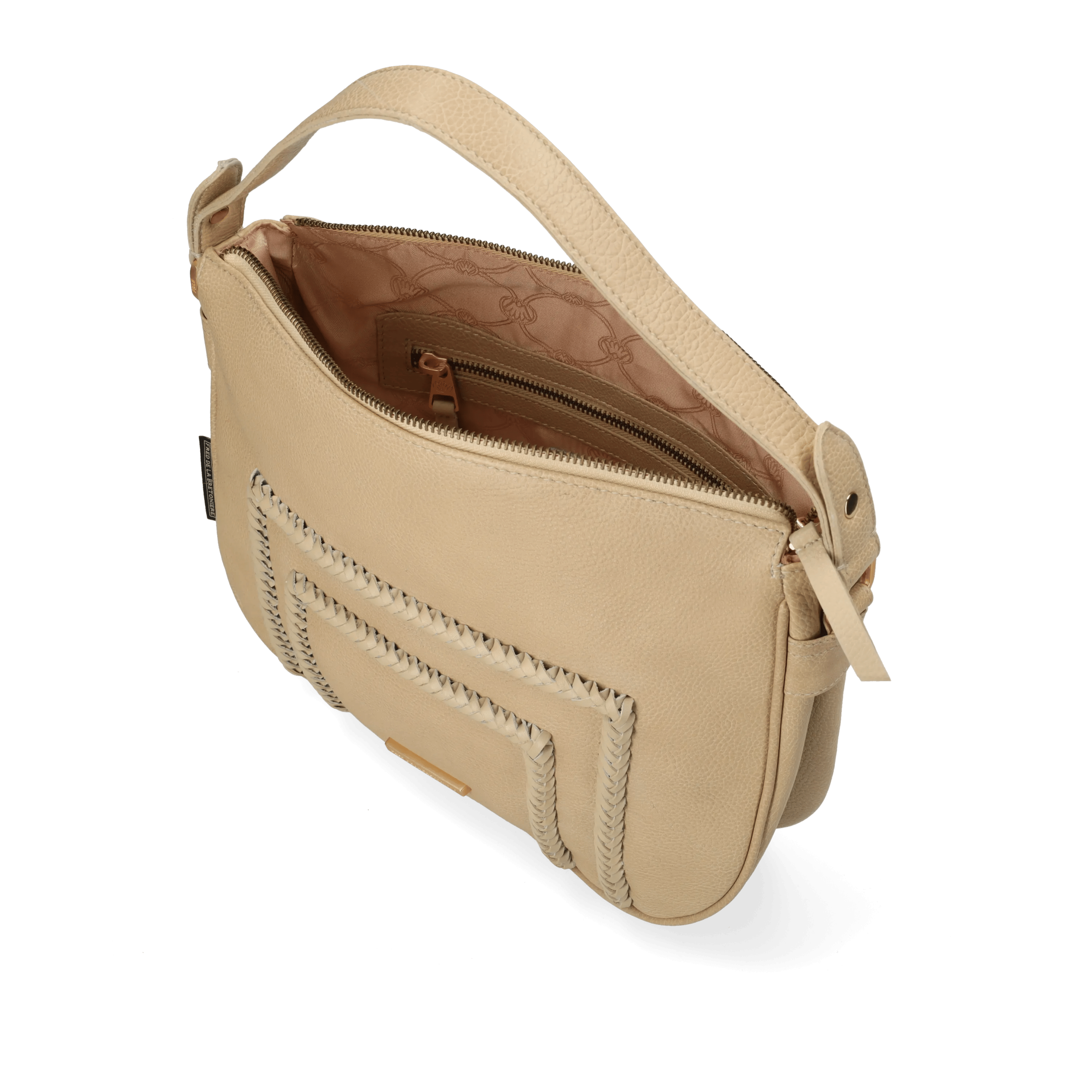 Valera schoudertas Leer met Xweave Licht taupe