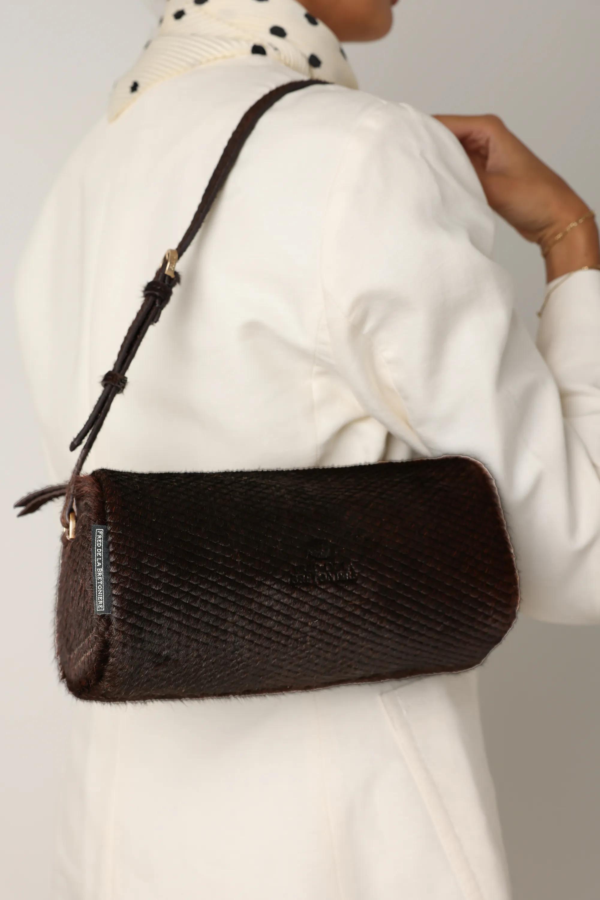 LIVIA SHOULDERBAG pony embossed leather Dark Brown