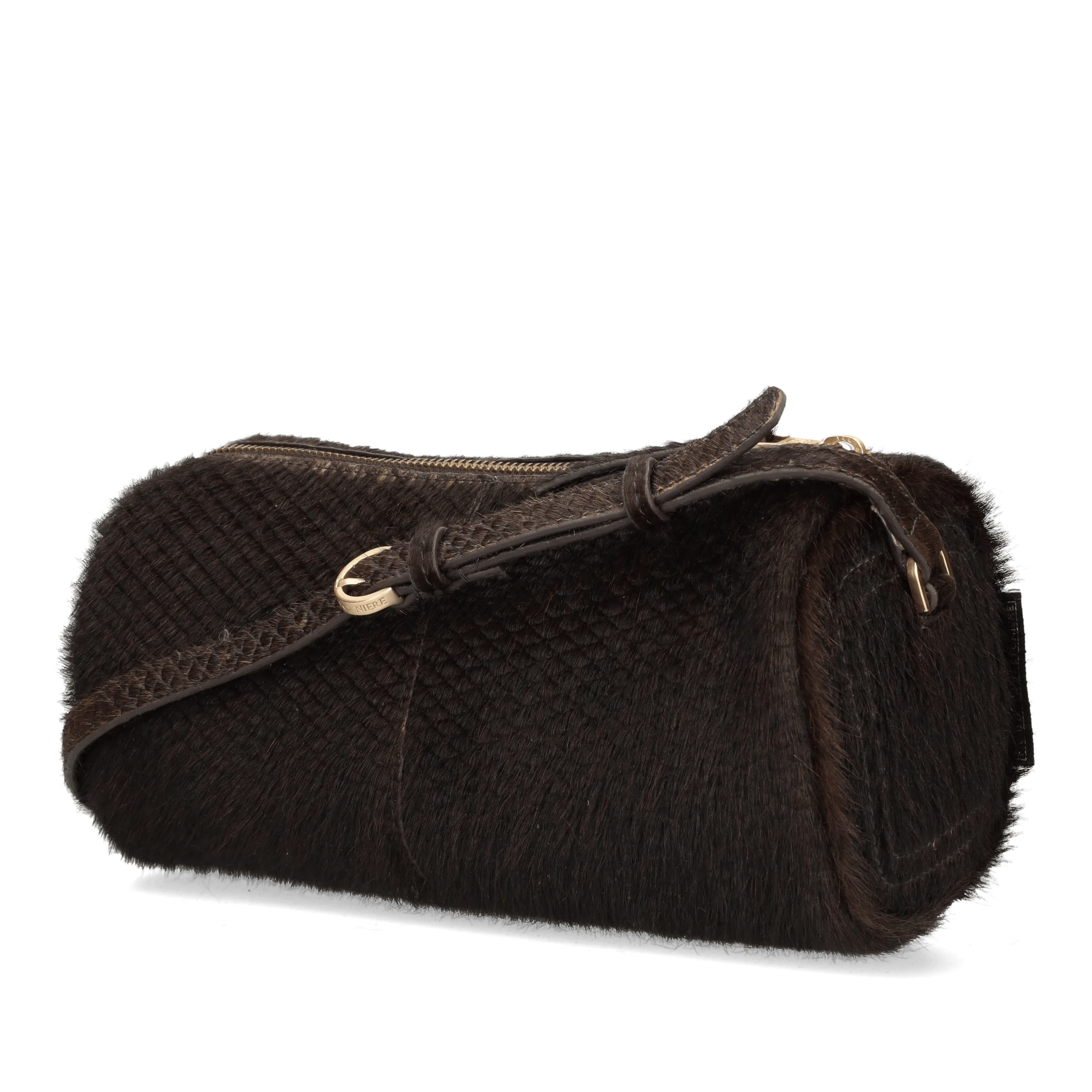 LIVIA SHOULDERBAG pony embossed leather Dark Brown