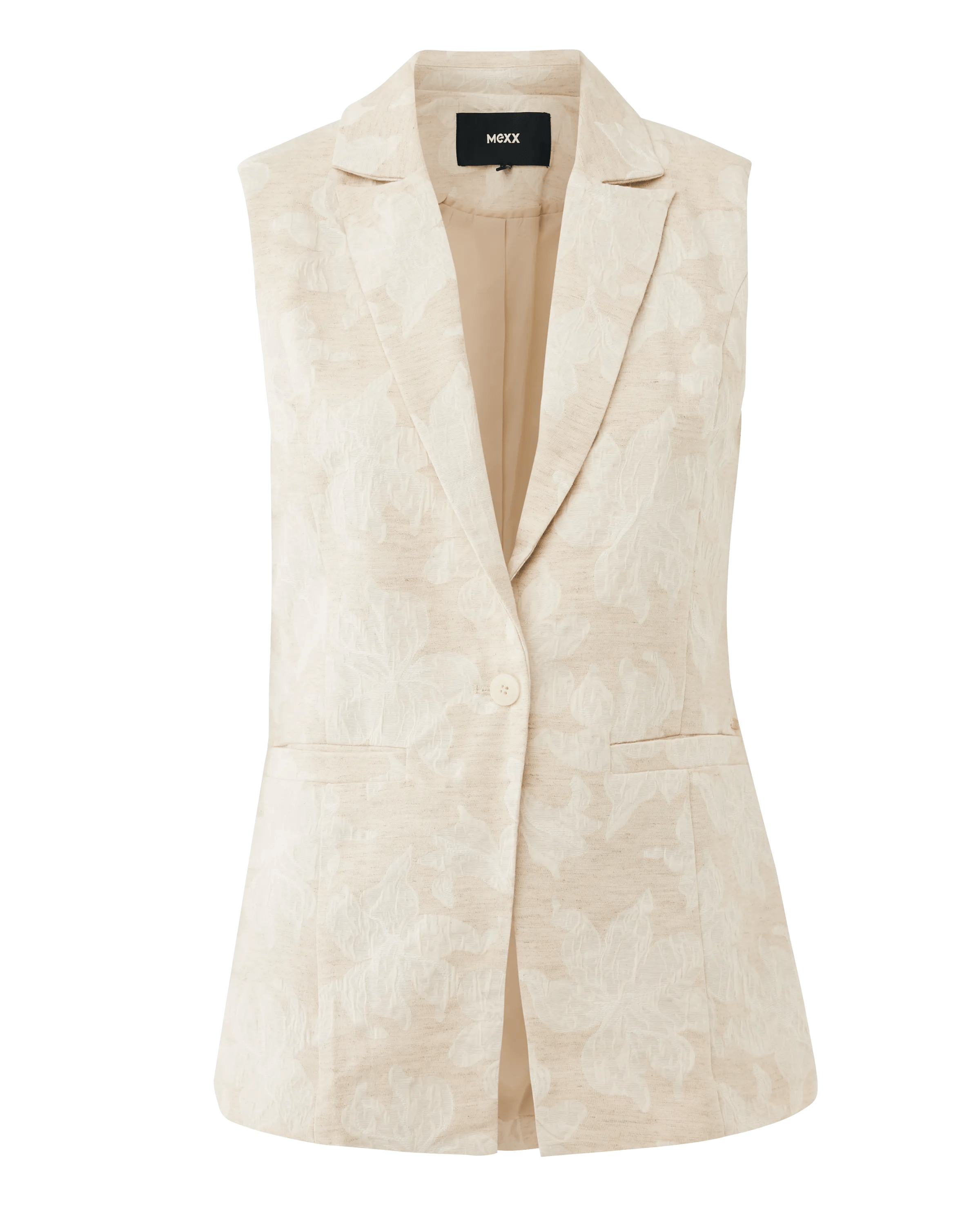 Flower Jacquard Sleeveless Blazer Light Sand