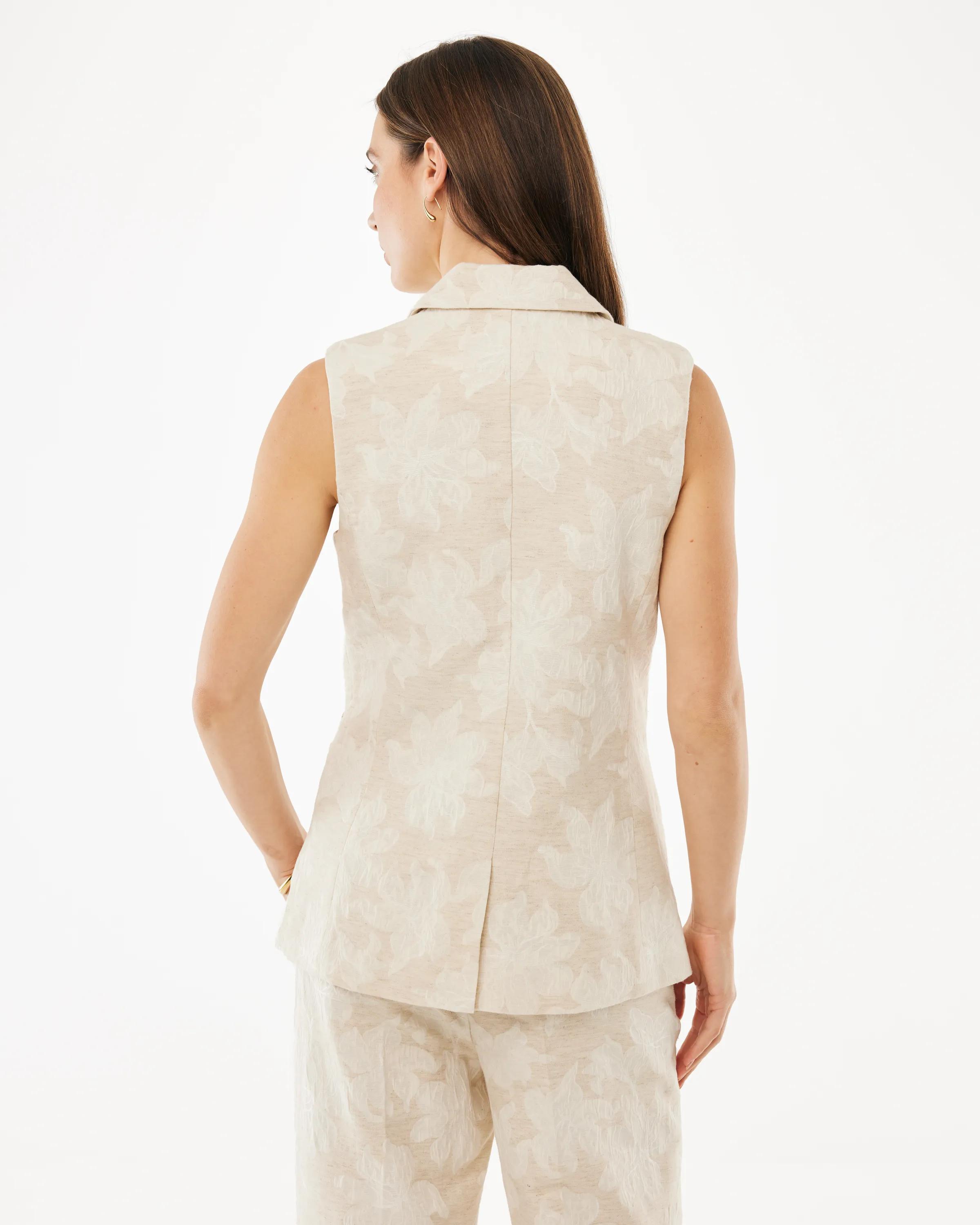 Flower Jacquard Sleeveless Blazer Light Sand