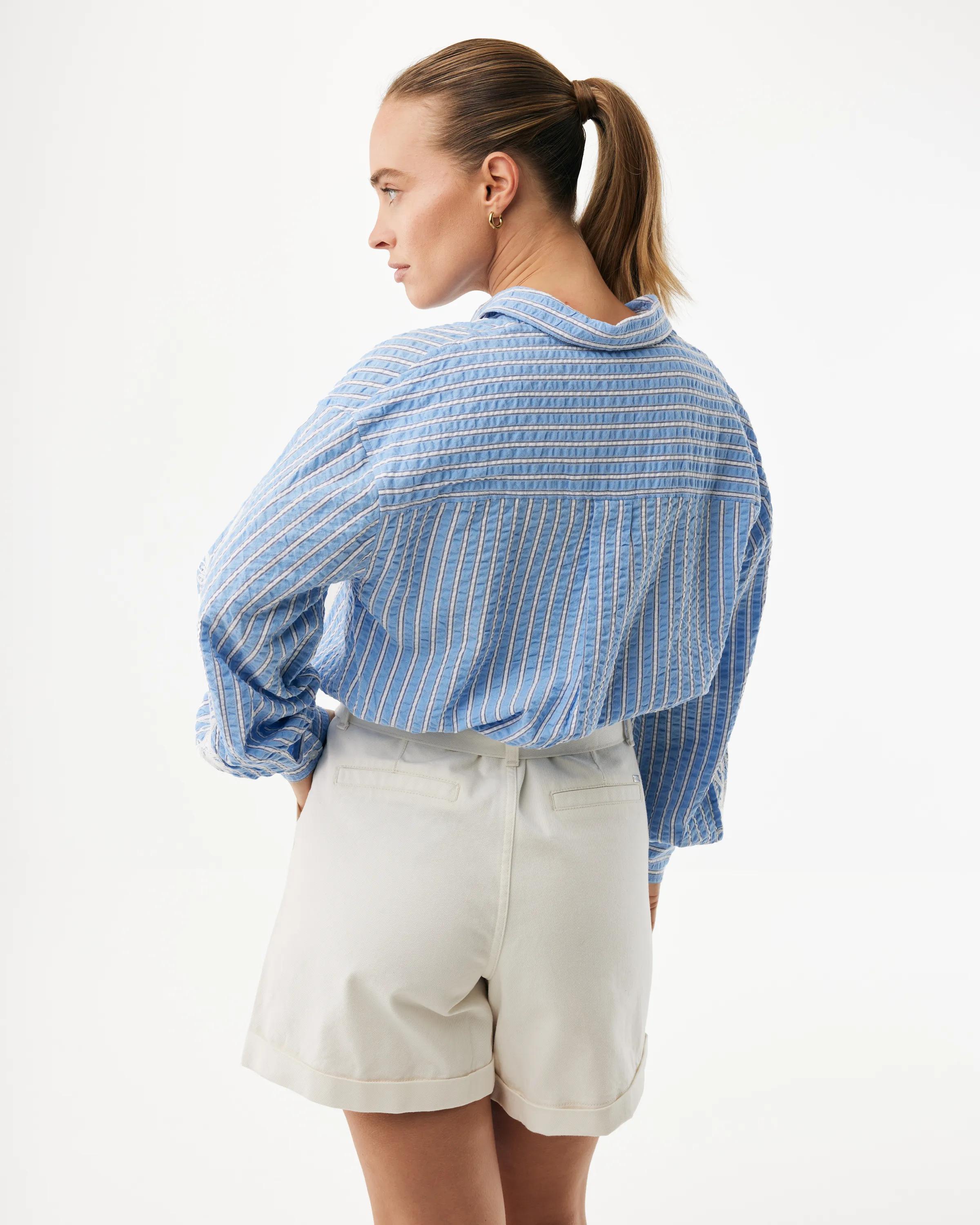 Gestreifte Stickerei-Bluse Fresh Blue