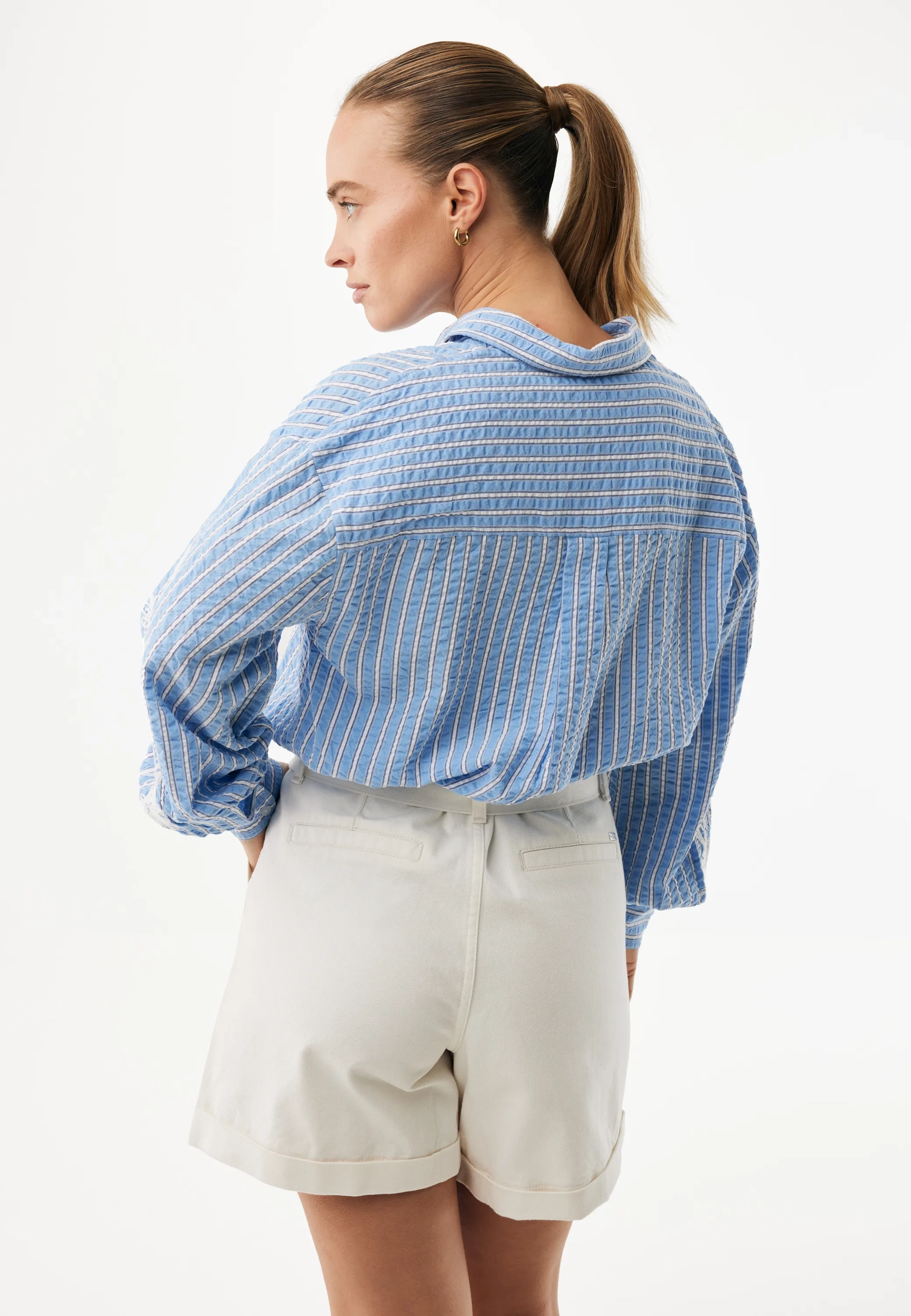 Gestreepte Blouse Met Borduursel Fresh Blue
