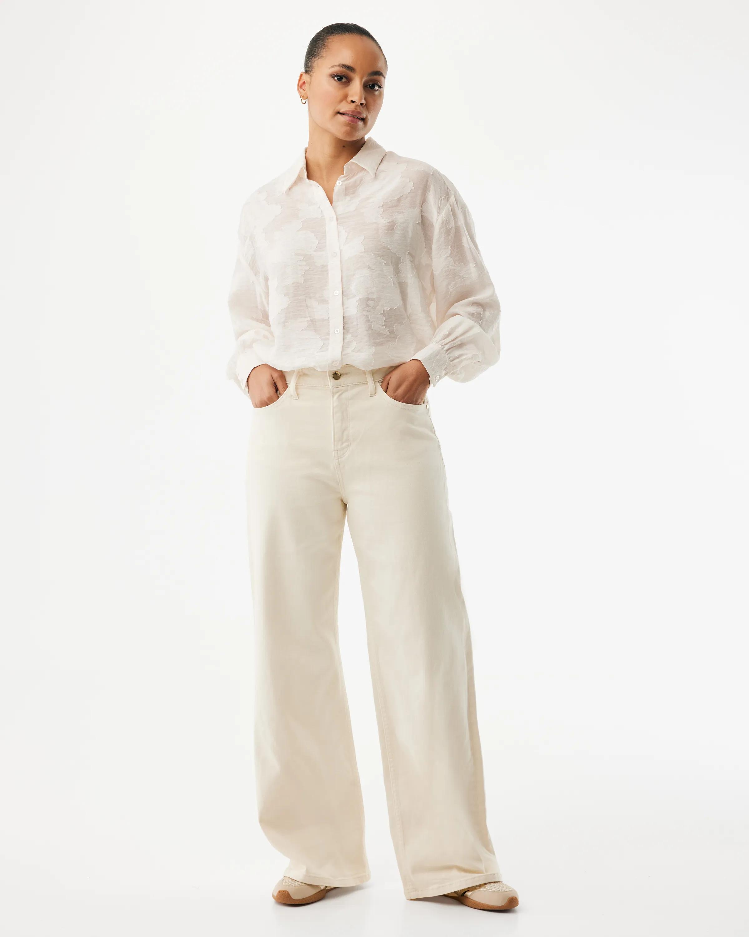 Boxy Jacquard-Bluse Offwhite