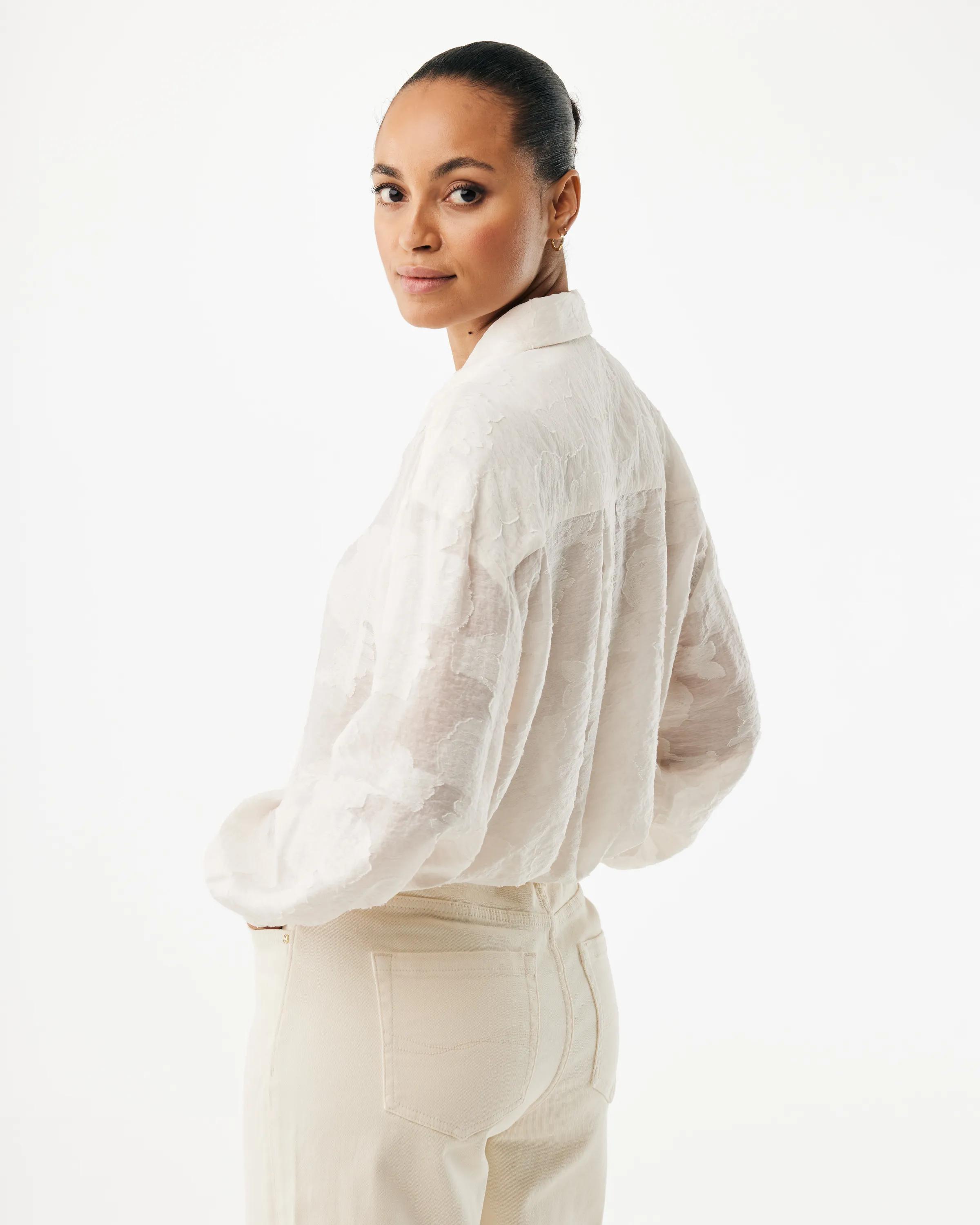 Boxy Jacquard-Bluse Offwhite