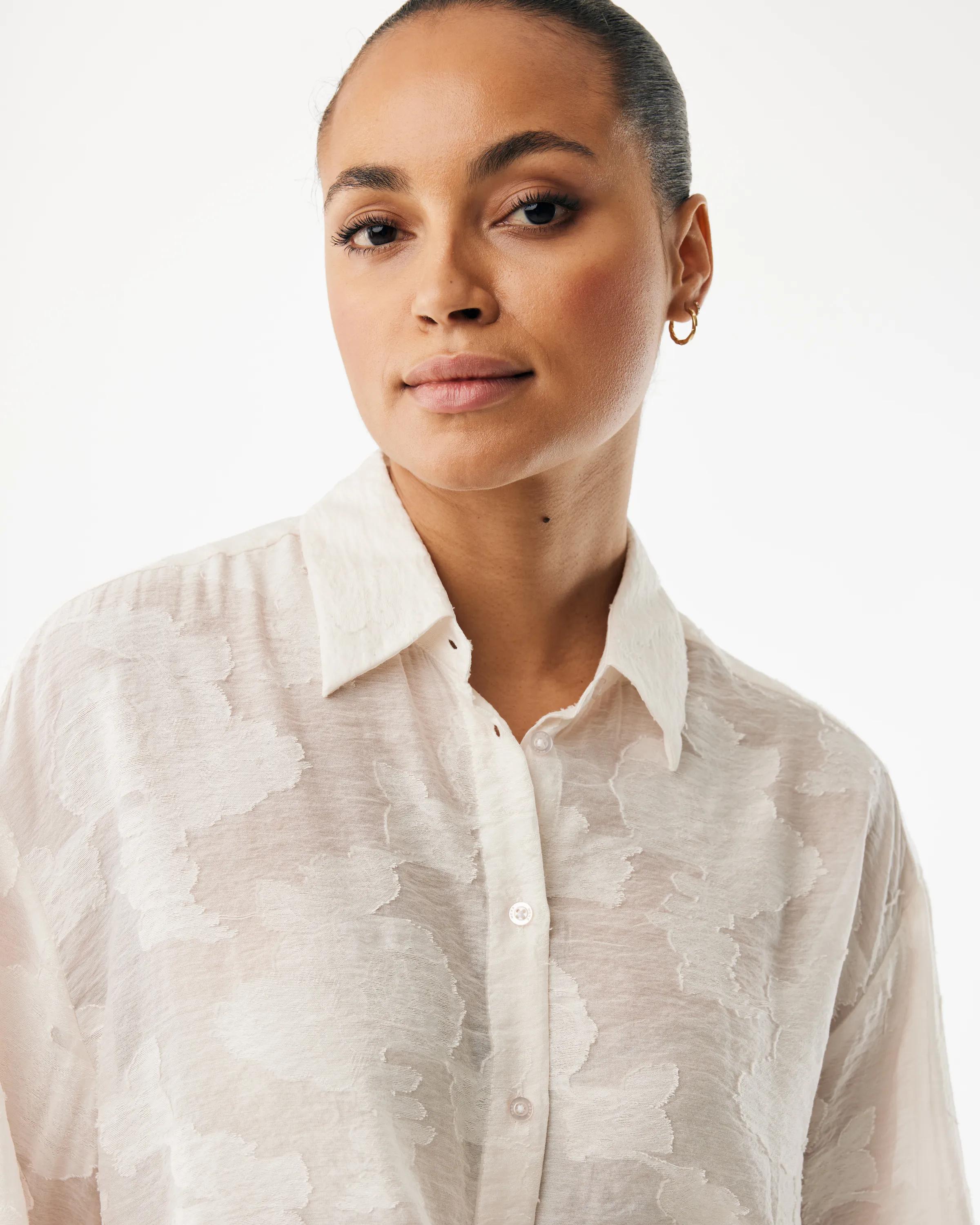 Boxy Jacquard-Bluse Offwhite