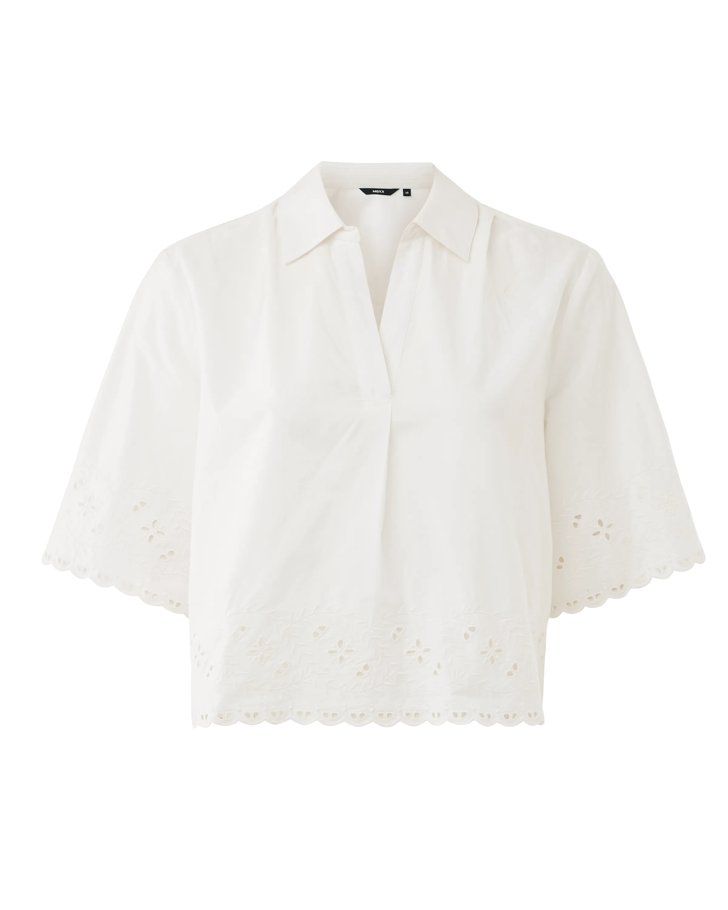 Cropped Bluse Mit Stickerei Weiß