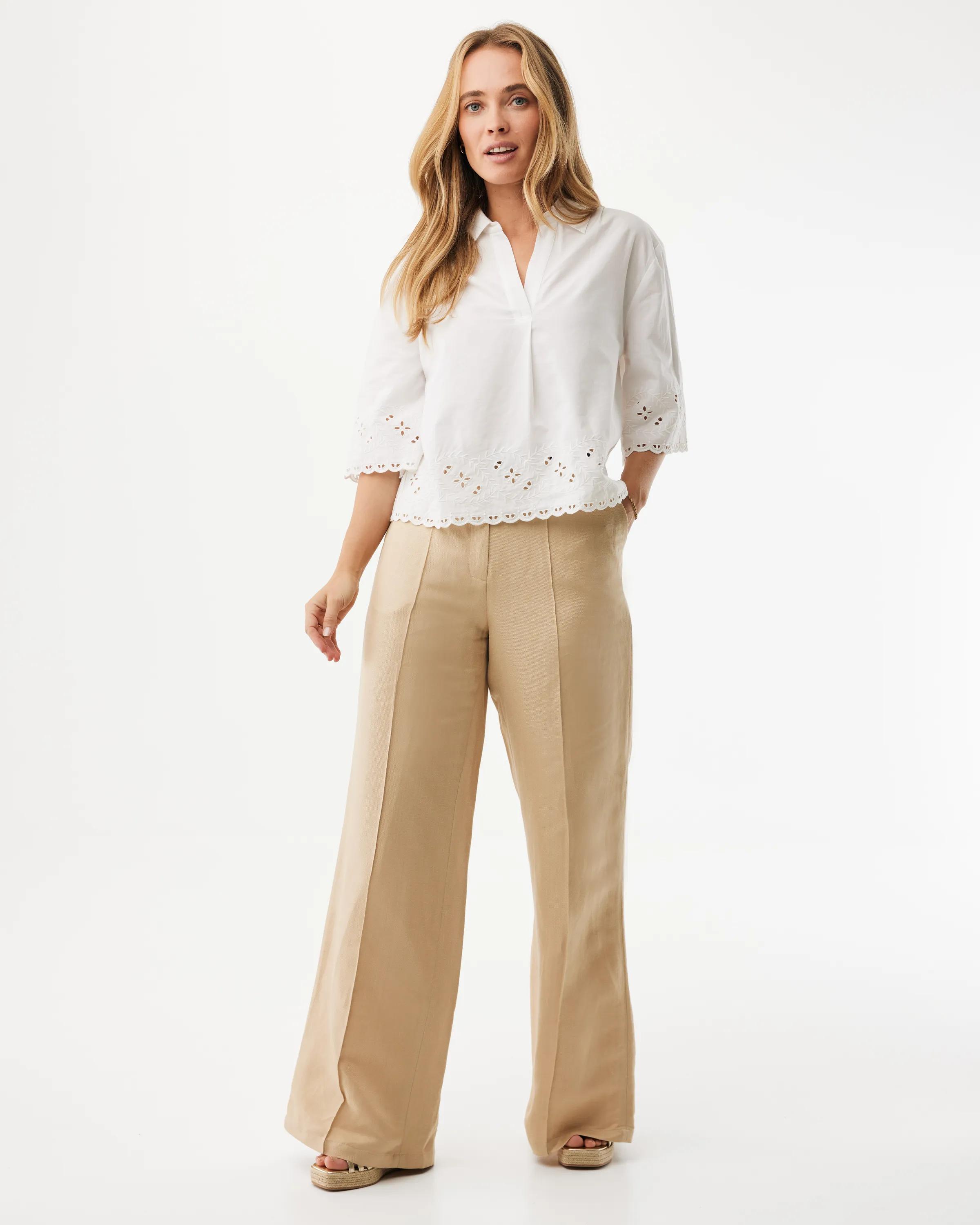 Cropped Bluse Mit Stickerei Weiß