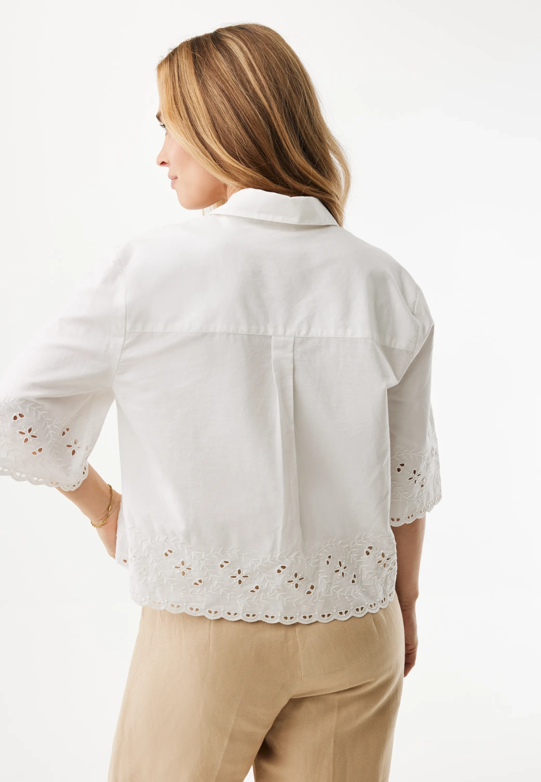 Cropped Blouse Met Borduursel Wit