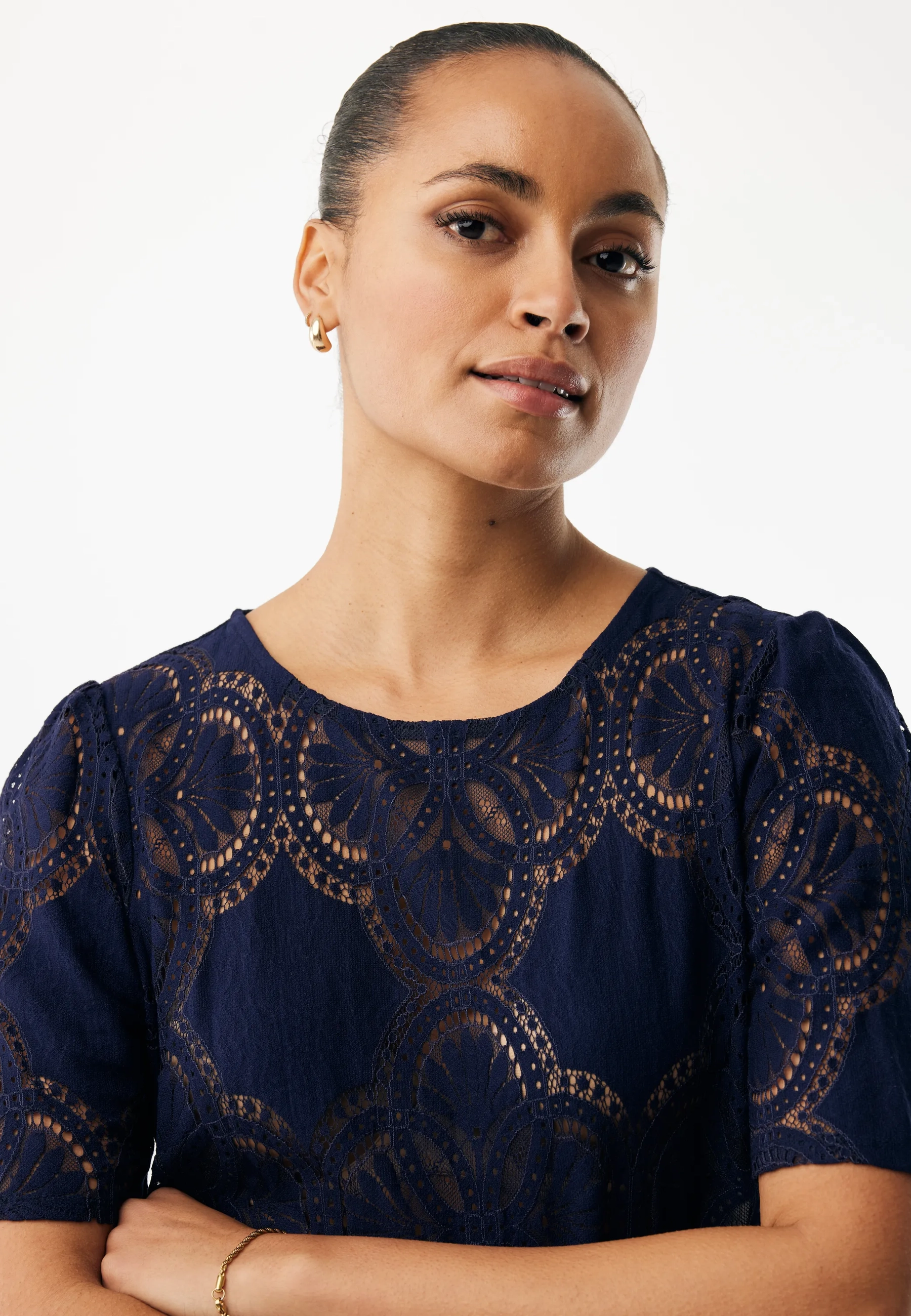 Mexx Women | Midnight blue lace top with crochet pattern