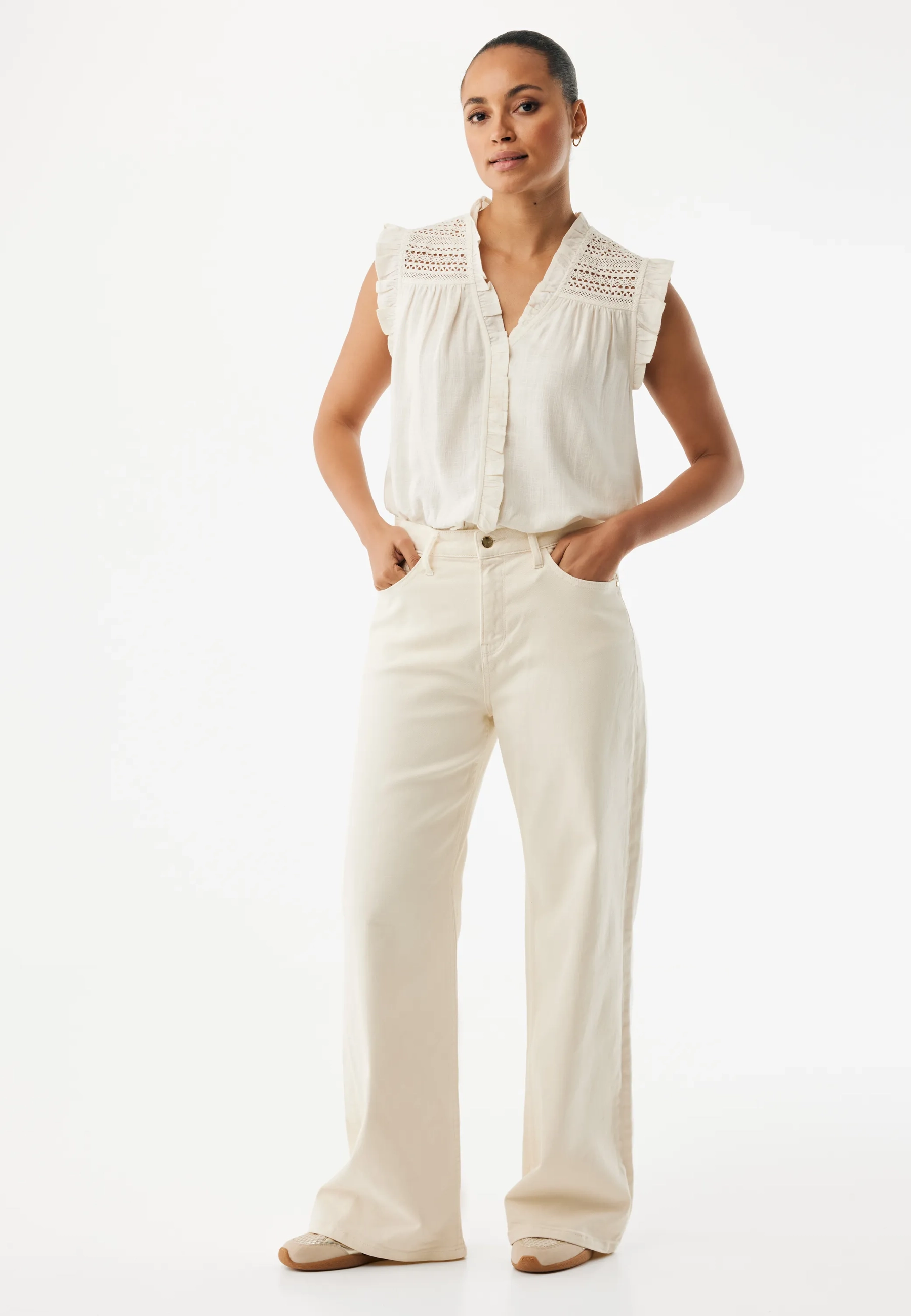 Linnenmix slub blouse Gebroken wit