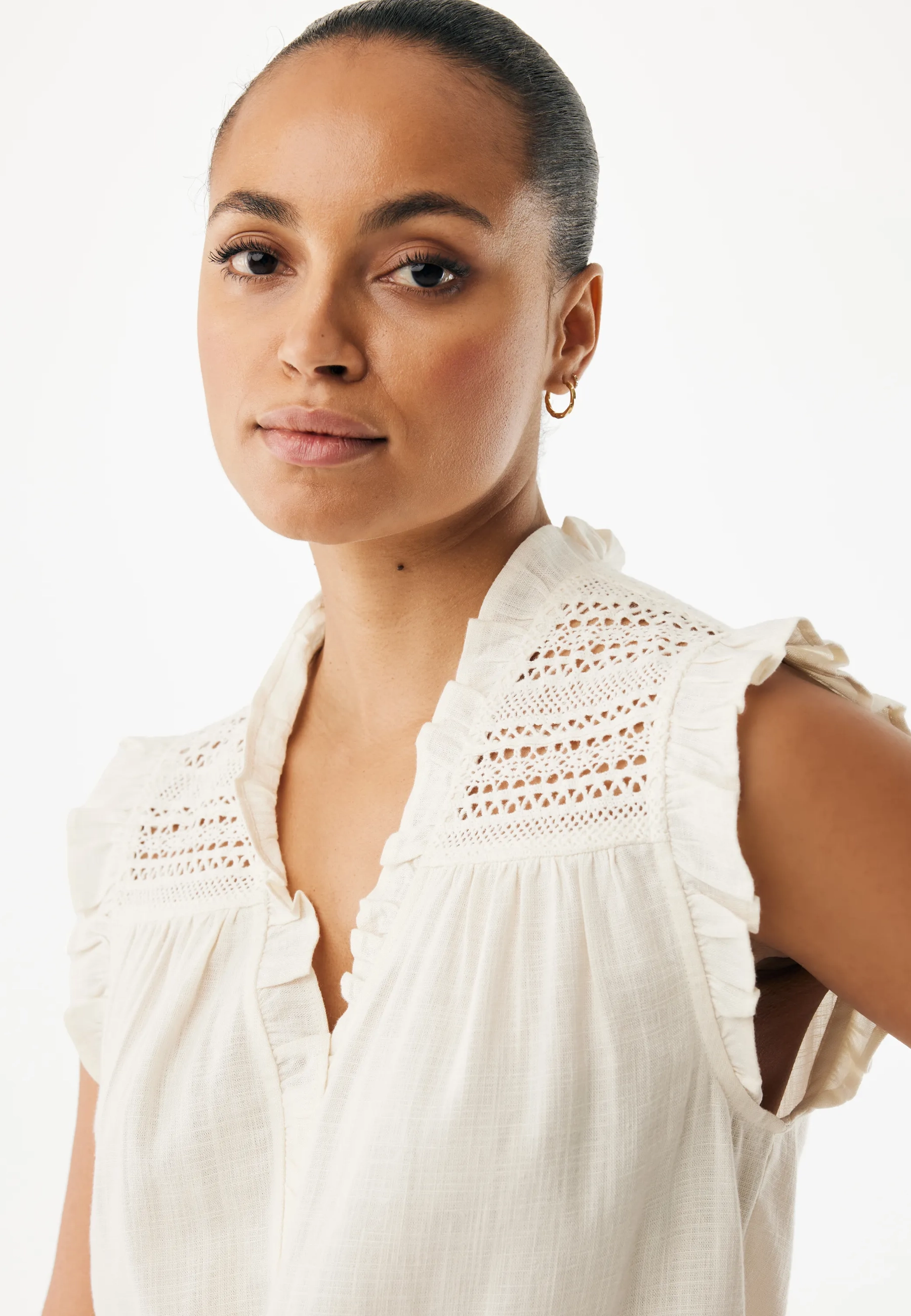 Linnenmix slub blouse Gebroken wit