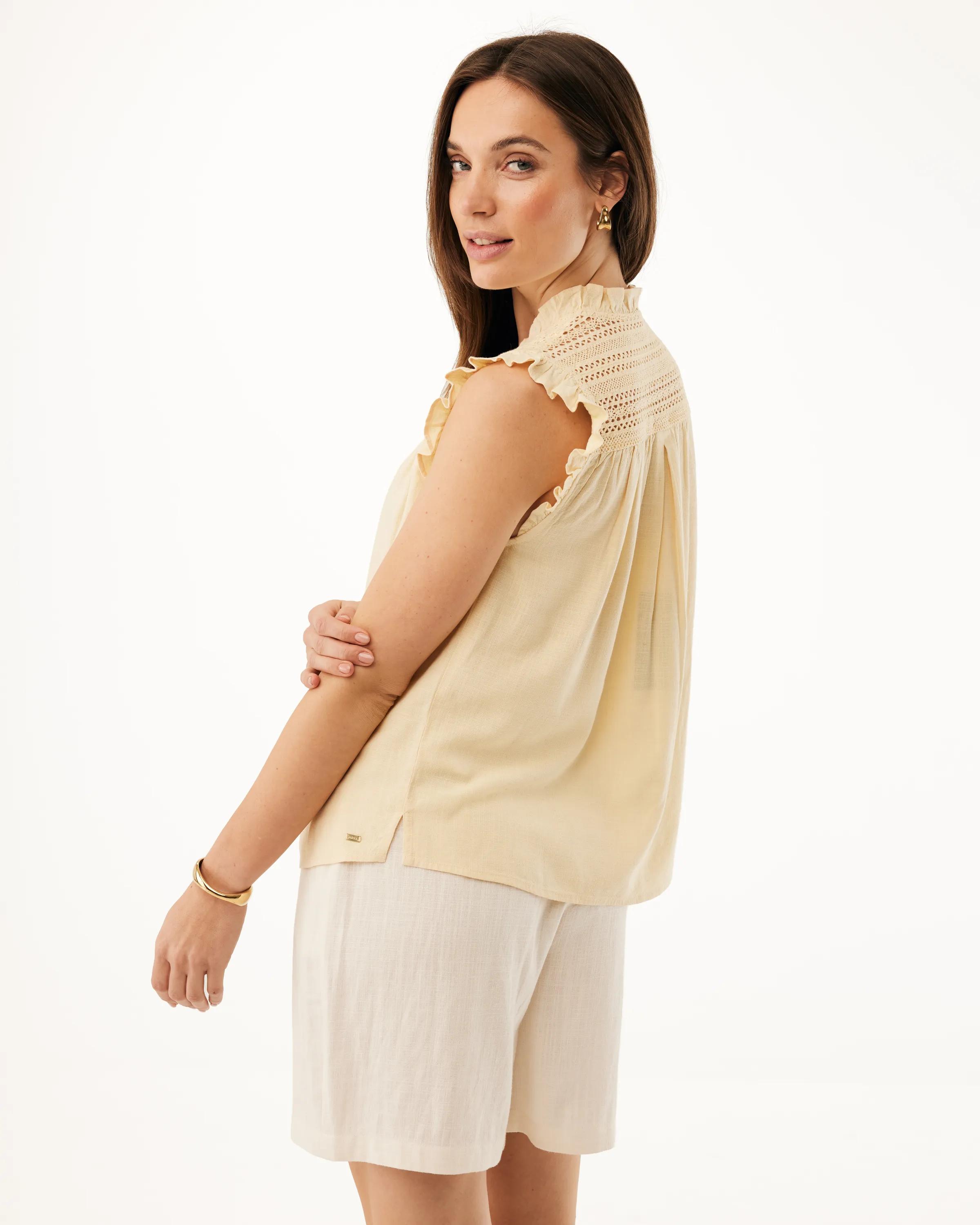 Leinenmix Slub-Bluse Hellgelb