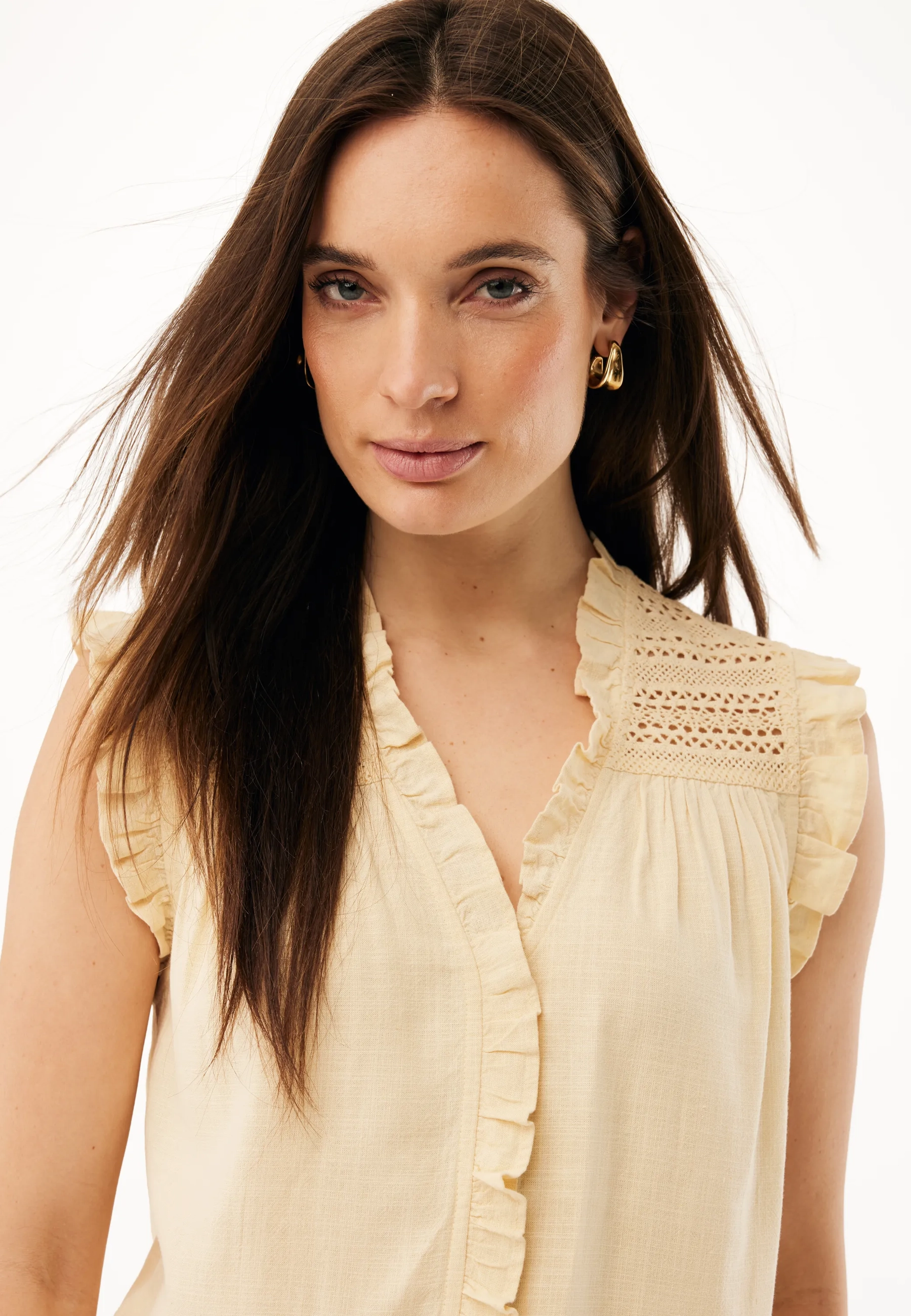 Linnenmix slub blouse Lichtgeel