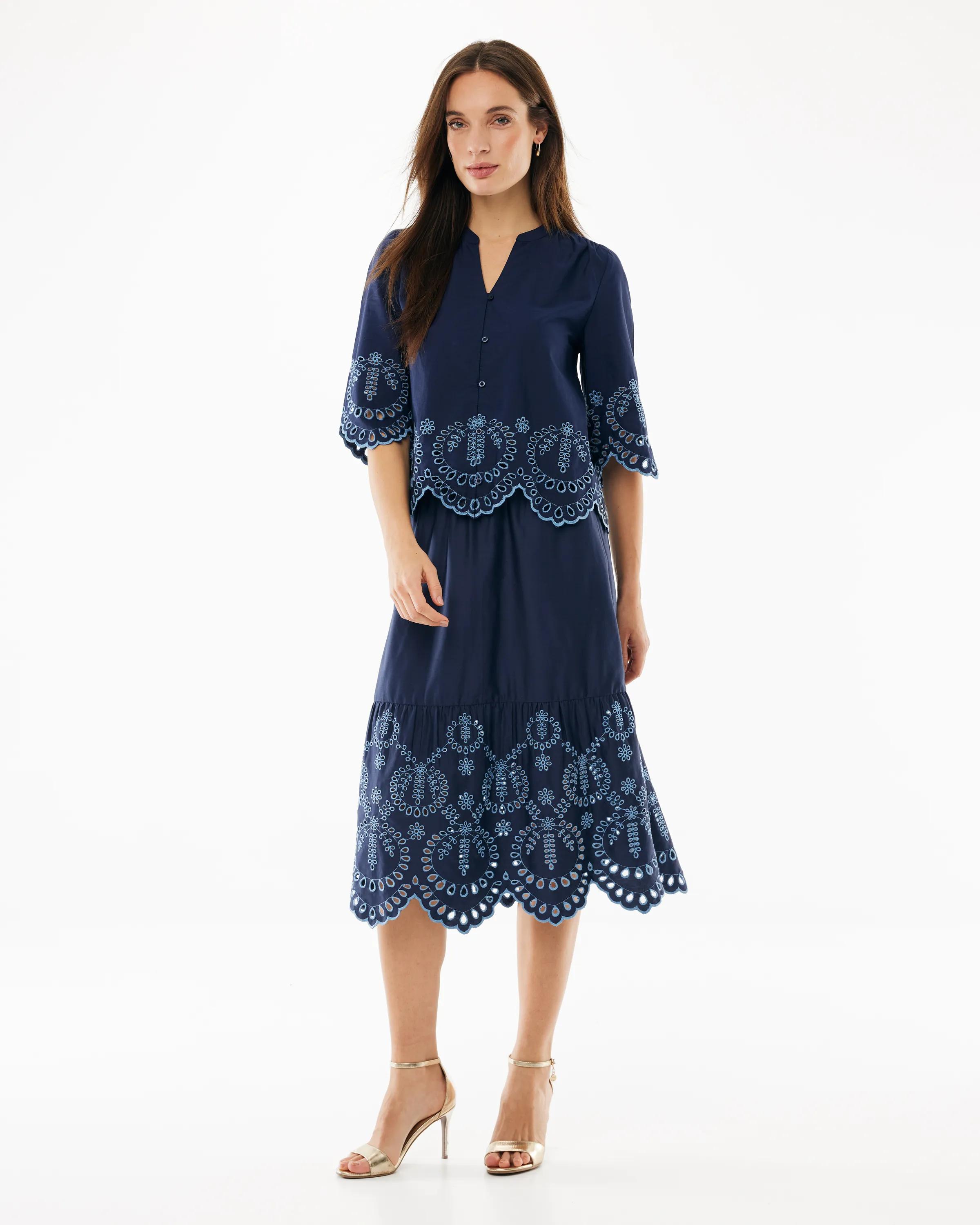 Mexx Women | Midnight blue blouse with embroidery print