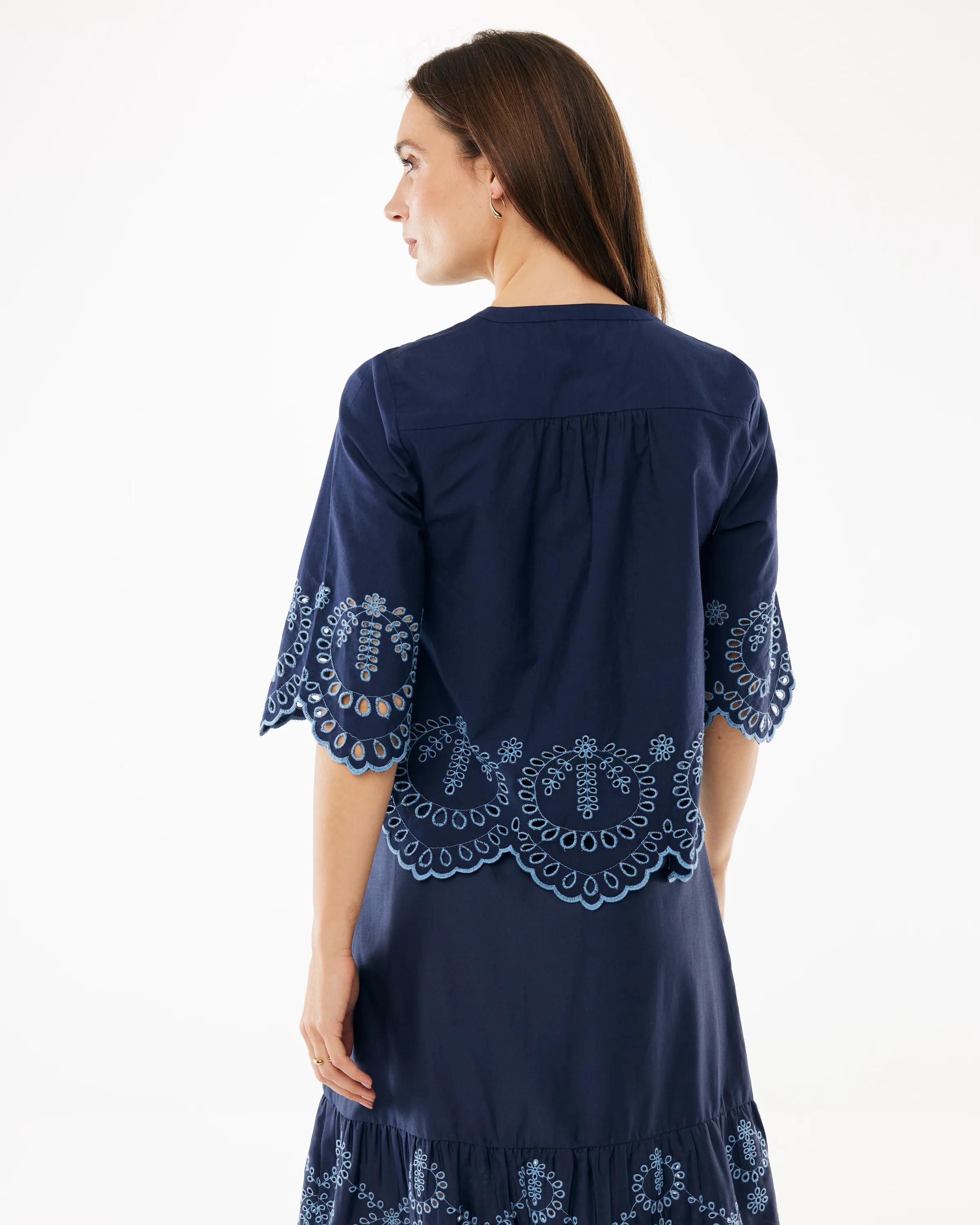 Popeline-Bluse Mit Stickerei Mitternachtsblau