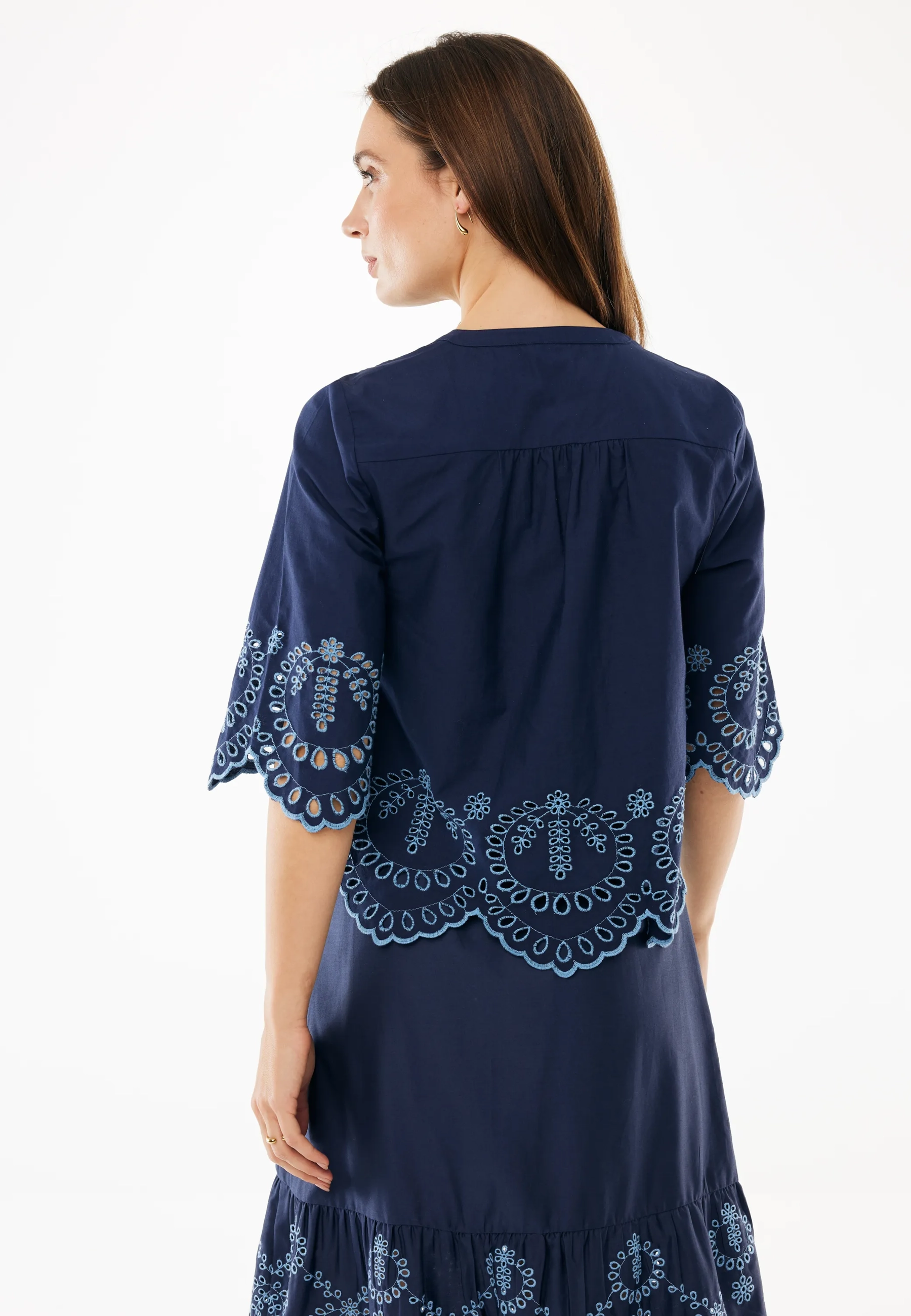 Poplin embroidery blouse Midnight blue