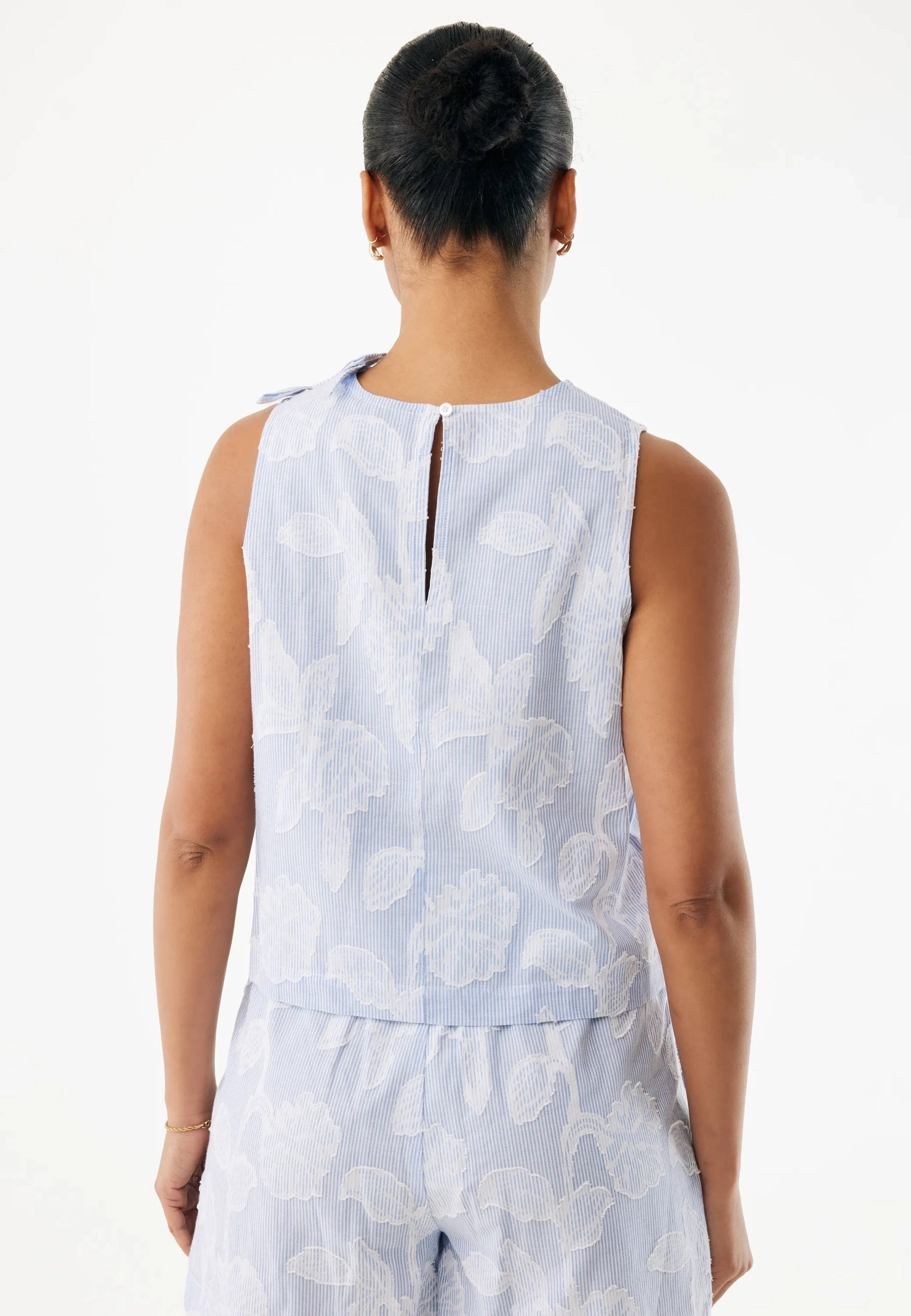 Gestreepte flower jacquard blouse Fresh blue