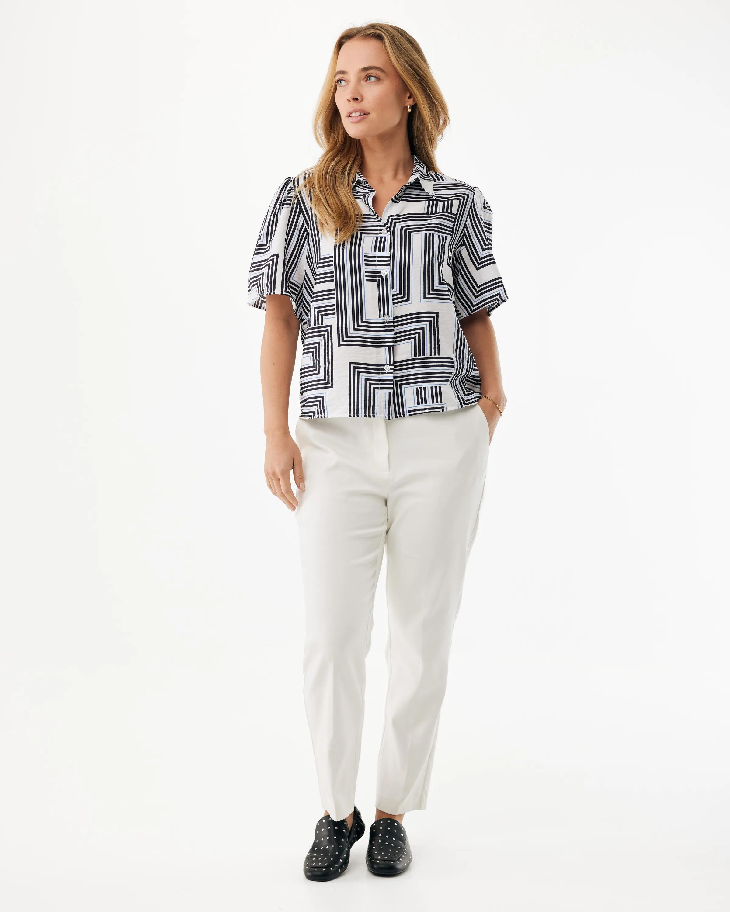 Geo Print Short Sleeve Blouse Multicolor