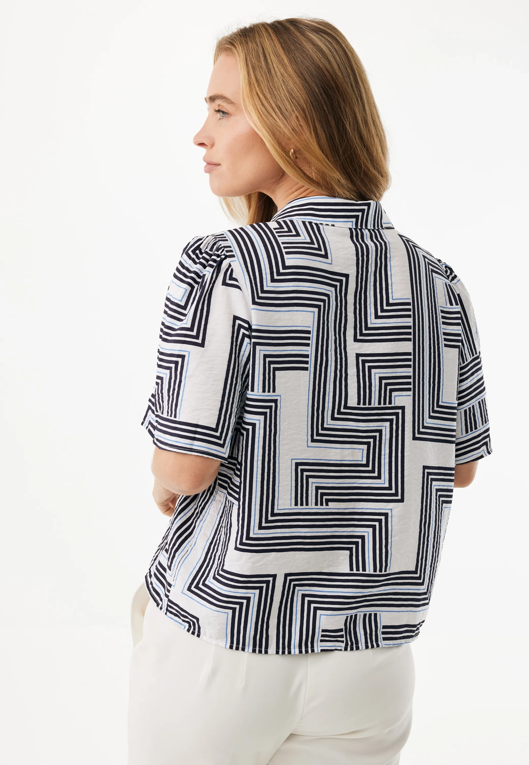 Geo Print Short Sleeve Blouse Multicolor