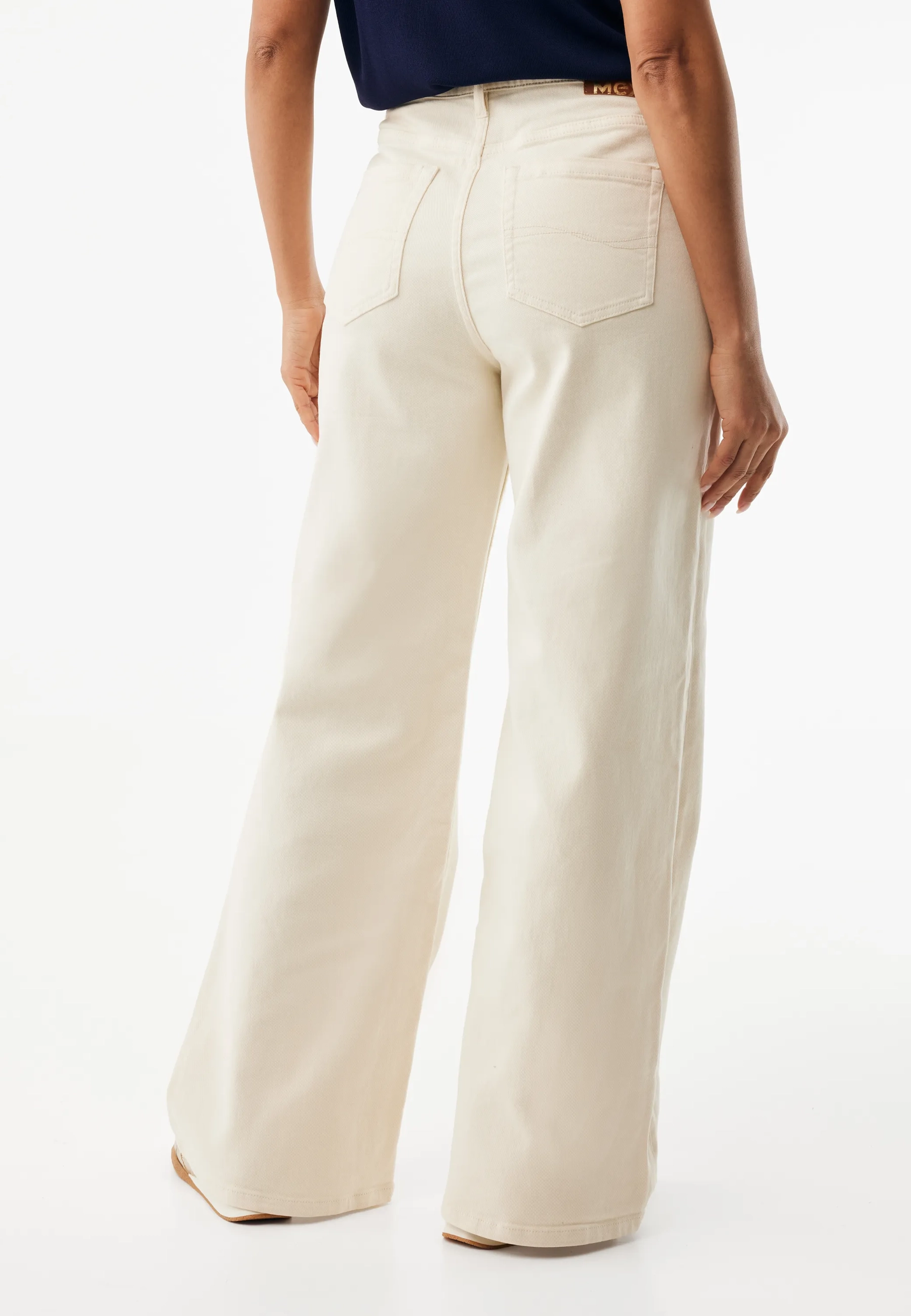 Denim Broek Wide Leg Met Gevlochten Riem Off White
